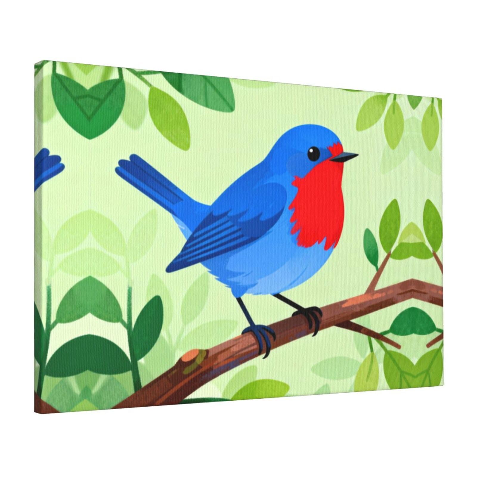 CNTDBU Blue Bird Branch Canvas Wall Art 16x24 Inch-Large Modern Painting Print for Living Room, Framed Ready to Hang Artwork for Bedroom