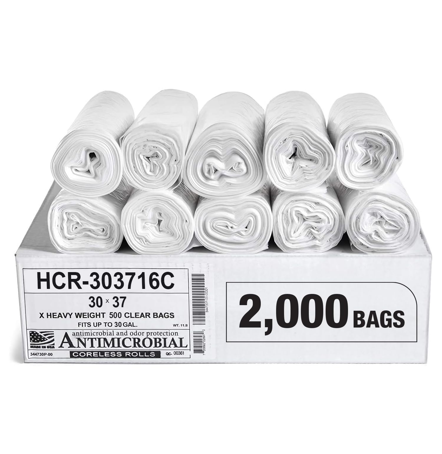 Aluf Plastics 30 Gallon16 Micron (eq) Clear Trash Bags 30" x 37" 2000 Count