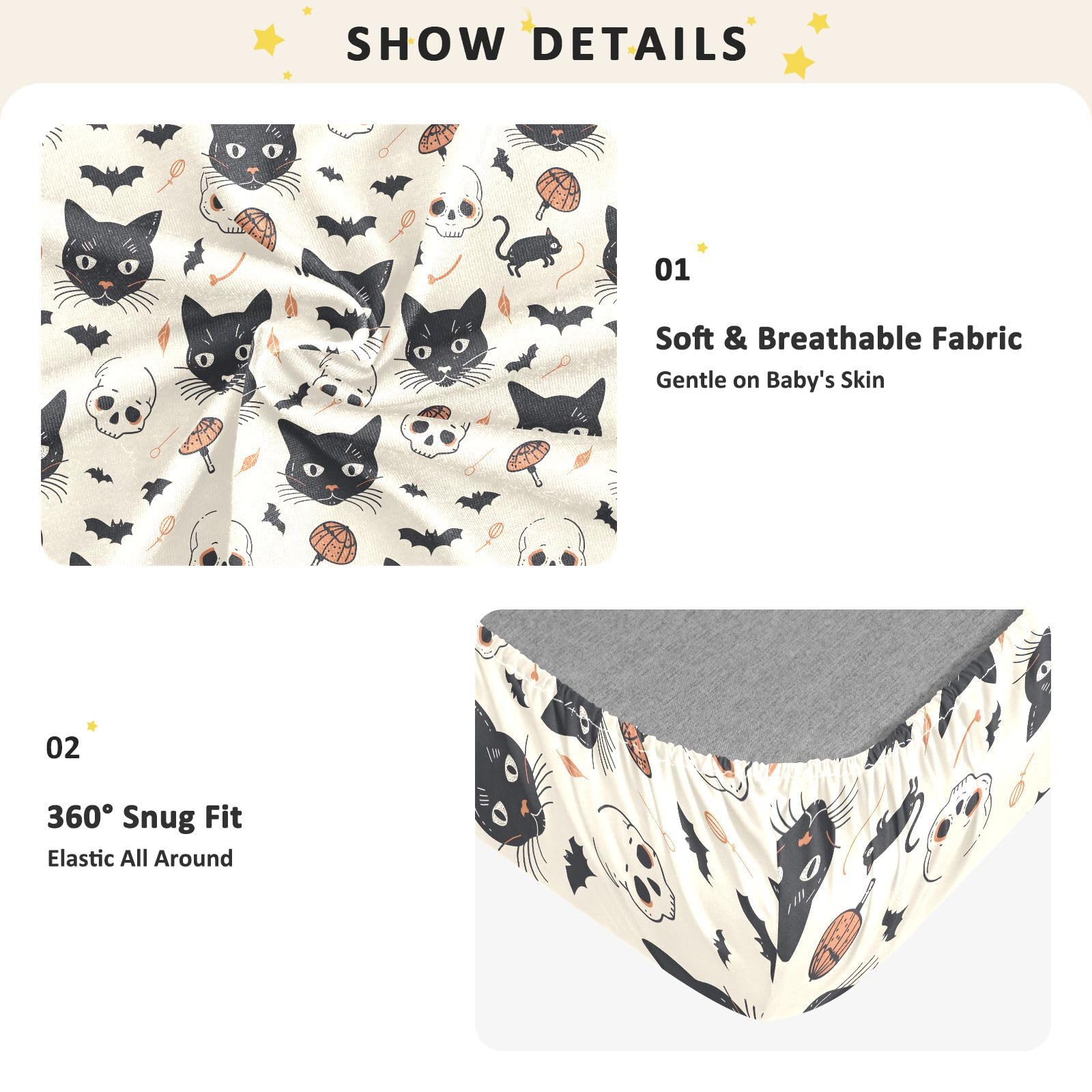Drap-housse pour lit de bébé motif chat et crânes pour garçons et filles, 71,1 x 132,1 cm