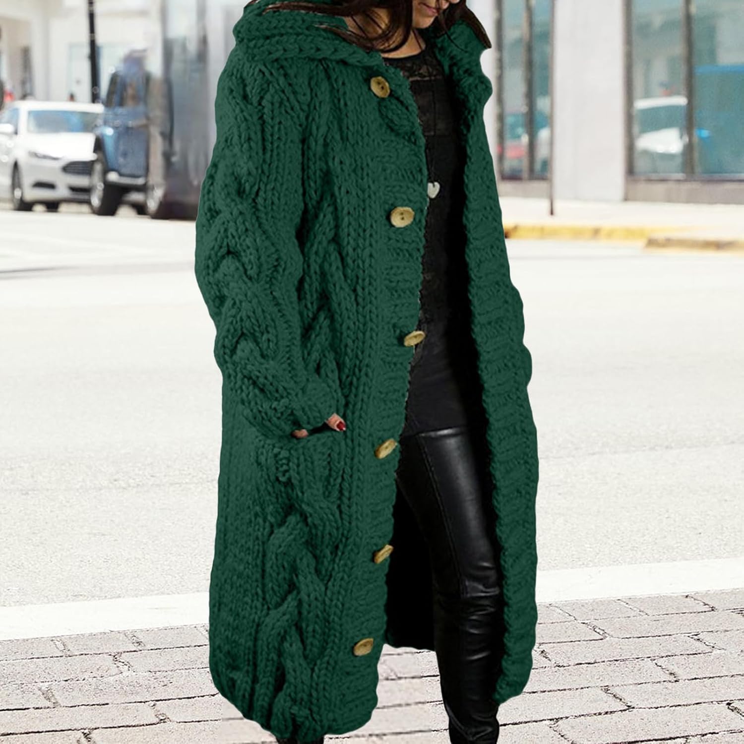 Long Cardigan Sweaters for Womens Fall Cable Knit Casual Coats Long Sleeve Button Open Front Winter Plus Size Sweater - Image 3