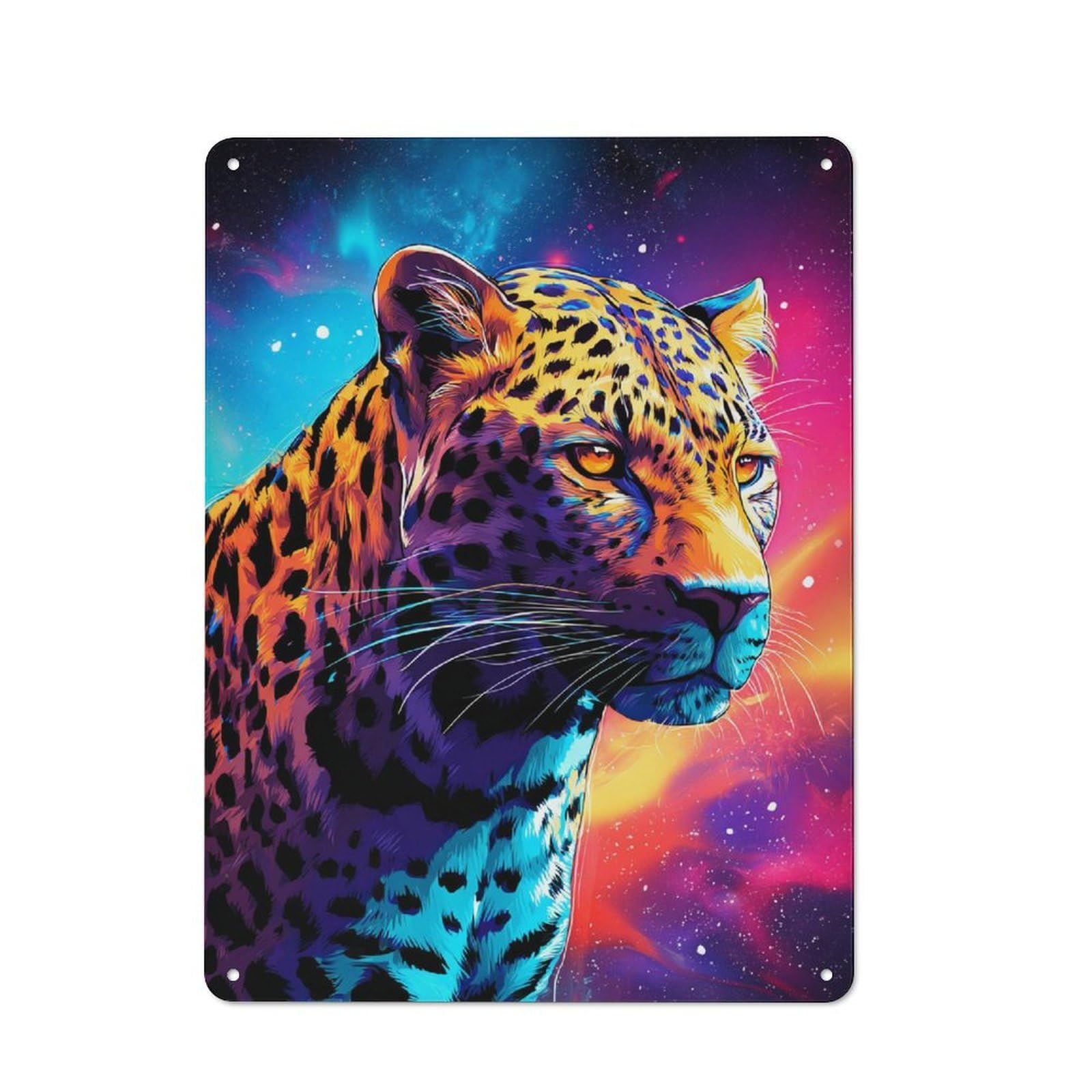 Junmoney Galactic Leopard Majesty -2 Metal Wall Art Sign 40X30cm, Modern Retro Urban Room Decor For Modern Home, Workshop, Office Or Cafe