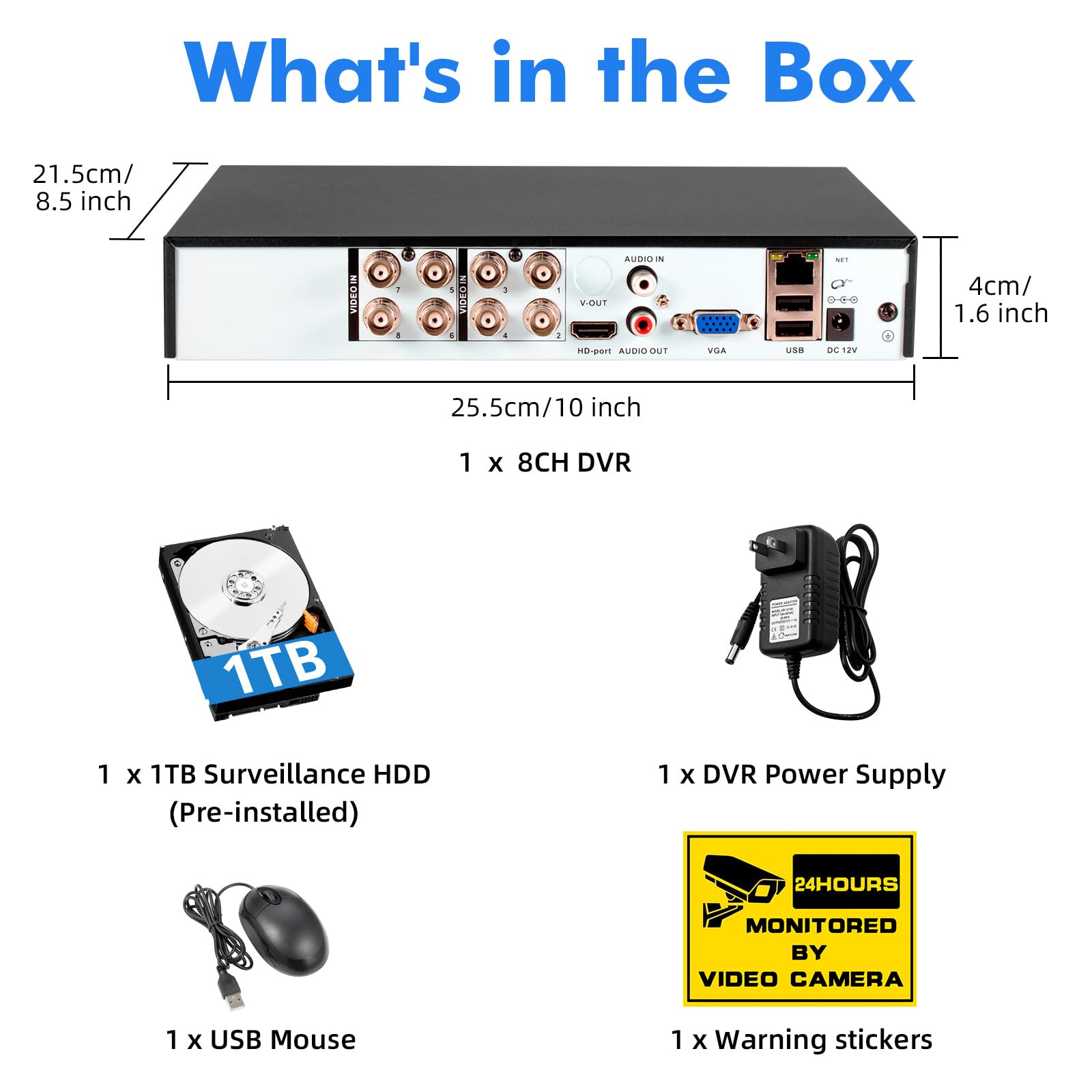 DVR 8 Canali di Sorveglianza, Videoregistratore 5MP Lite 6 in1 Registratore di Sicurezza con HDD 2TB, Rilevamento di Persone/Veicoli per Sistema di Telecamere CCTV Analogico/XVI AHD TVI CVBS CVI IP