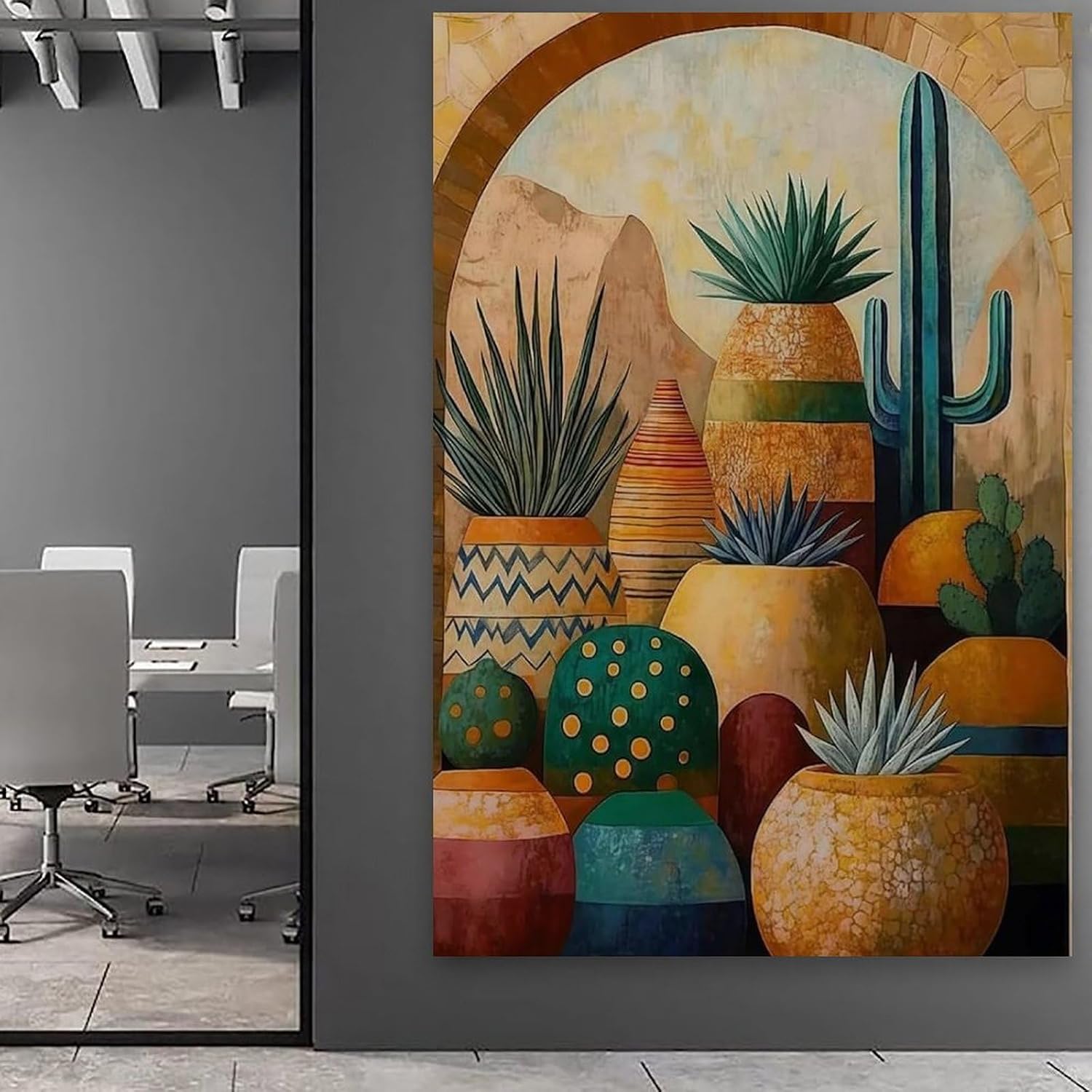Boho Cactus And Pots Wall Art, Desert Archway Scene 16x24inch Frame-style image 5