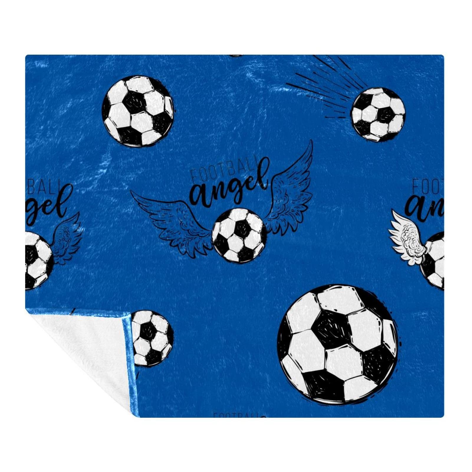 Couverture polaire football volant 150x200 cm en microfibre douce pour lit et canapé
