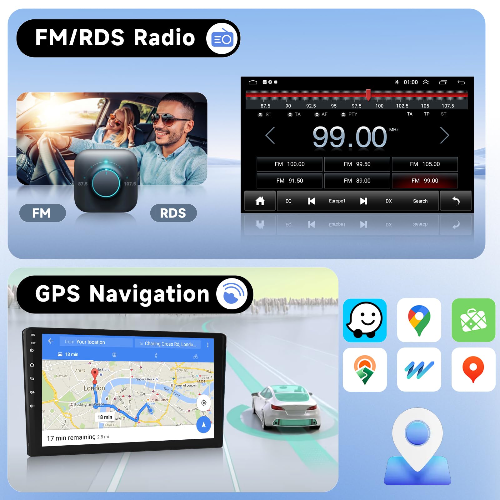 Podofo Autoradio Carplay pour Citroën C4 (2004-2009), écran Tactile 9 Pouces, 2Go+64Go, avec Carplay sans Fil Android Auto, Bluetooth/GPS/WiFi/FM/RDS/HiFi/USB
