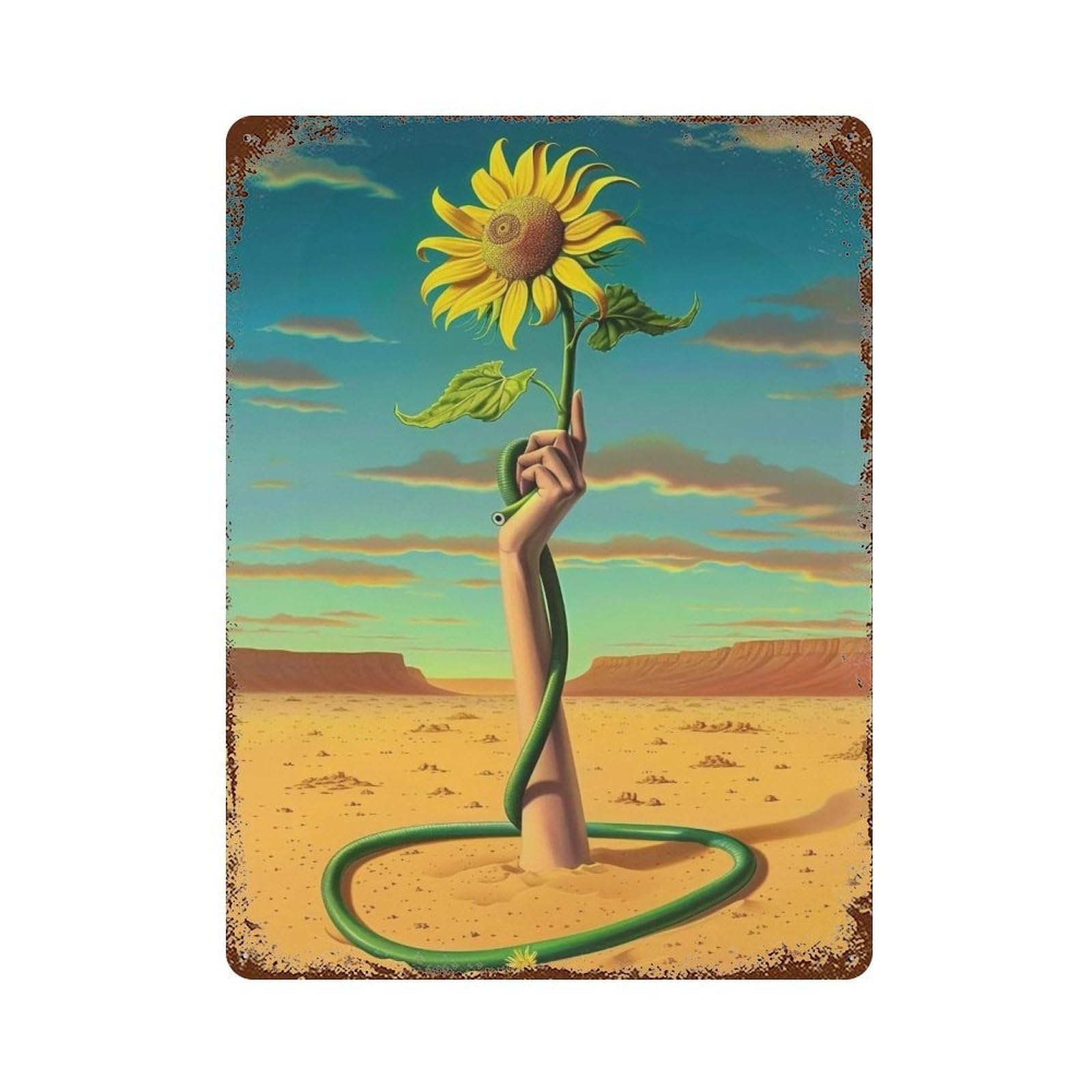 Wihyrtui Style Surreal Spiral Stem Sunflower Wasteland 04 Wall Retro Iron Metal Tin Sign Vintage Art Poster Modern Home Cofffee Club Art Bar Shop Decor 40X30cm