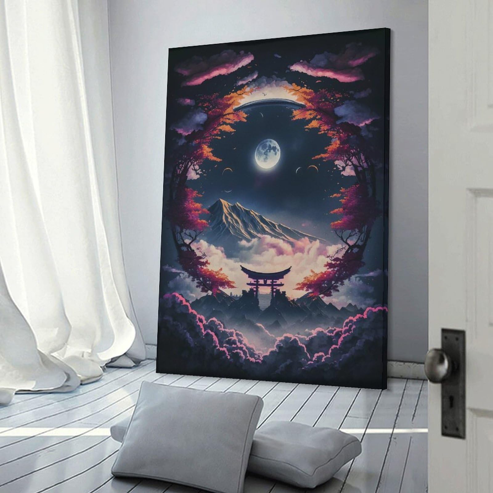 Junmoney Japanese Night Wall Picture Print, 24x36inch(60x90cm), for Workspace Walls, Study Corners Or Bedrooms, Wall Art That Adds Style to Work Areas