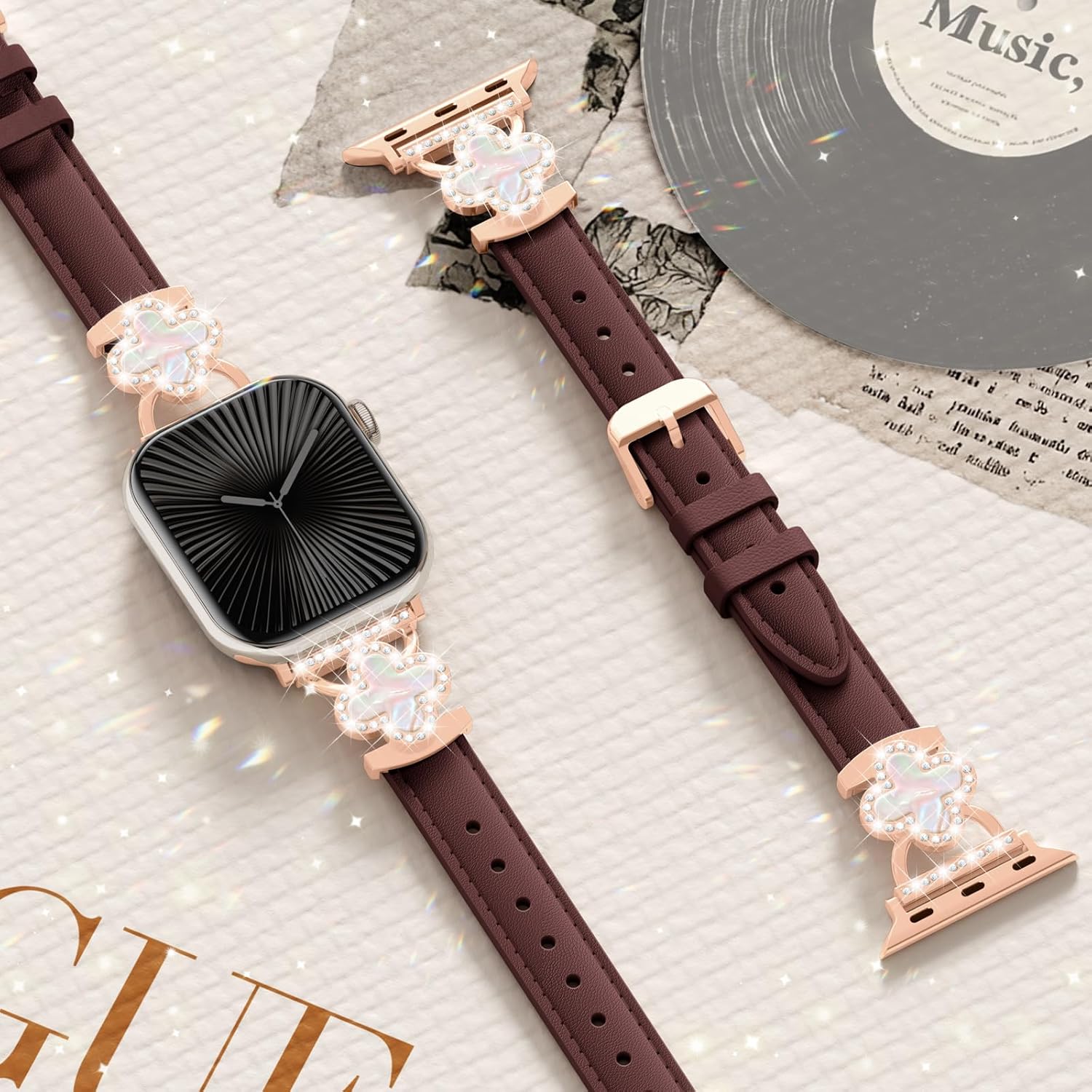 SOLOLUP Leather Band Compatible with Apple Watch Bands for Women 40mm 41mm 42mm 38mm,Dressy Slim Thin Cute Bracelet with Bling Designer Buckle Band for iWatch Series 11 10 9 8 7 6 5 4 3 SE 3/2/1 - Image 3