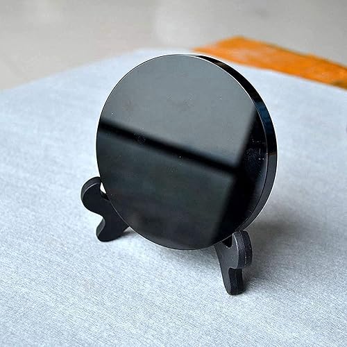 Miniatura 4 de Disco circular de piedra de obsidiana negra natural espejo Feng Shui con soporte decoración de escritorio para el hogar manualidades espejo de