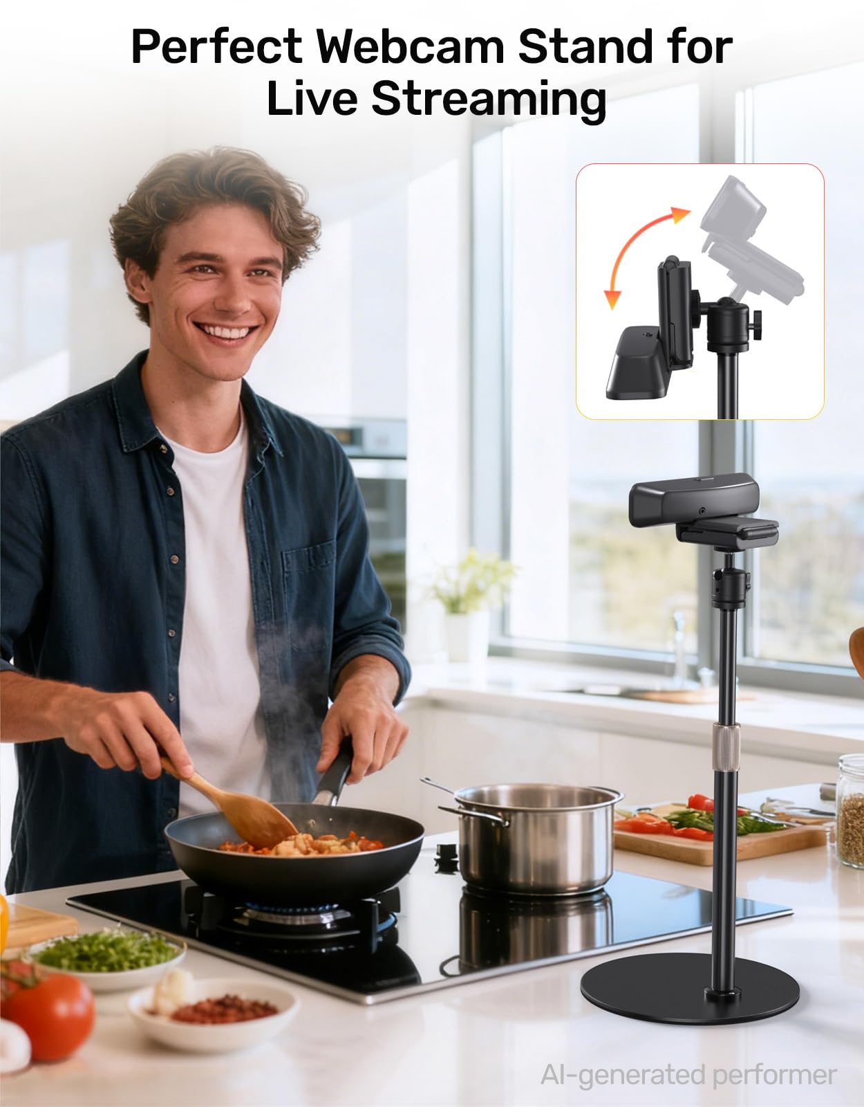 Trépied pour Webcam - Hauteur réglable et pivotant à 360° - Compatible avec Webcam Logitech C922 C930e C920S C920 C615 C960 et BRIO et Autres appareils avec Filetage 6,35 mm