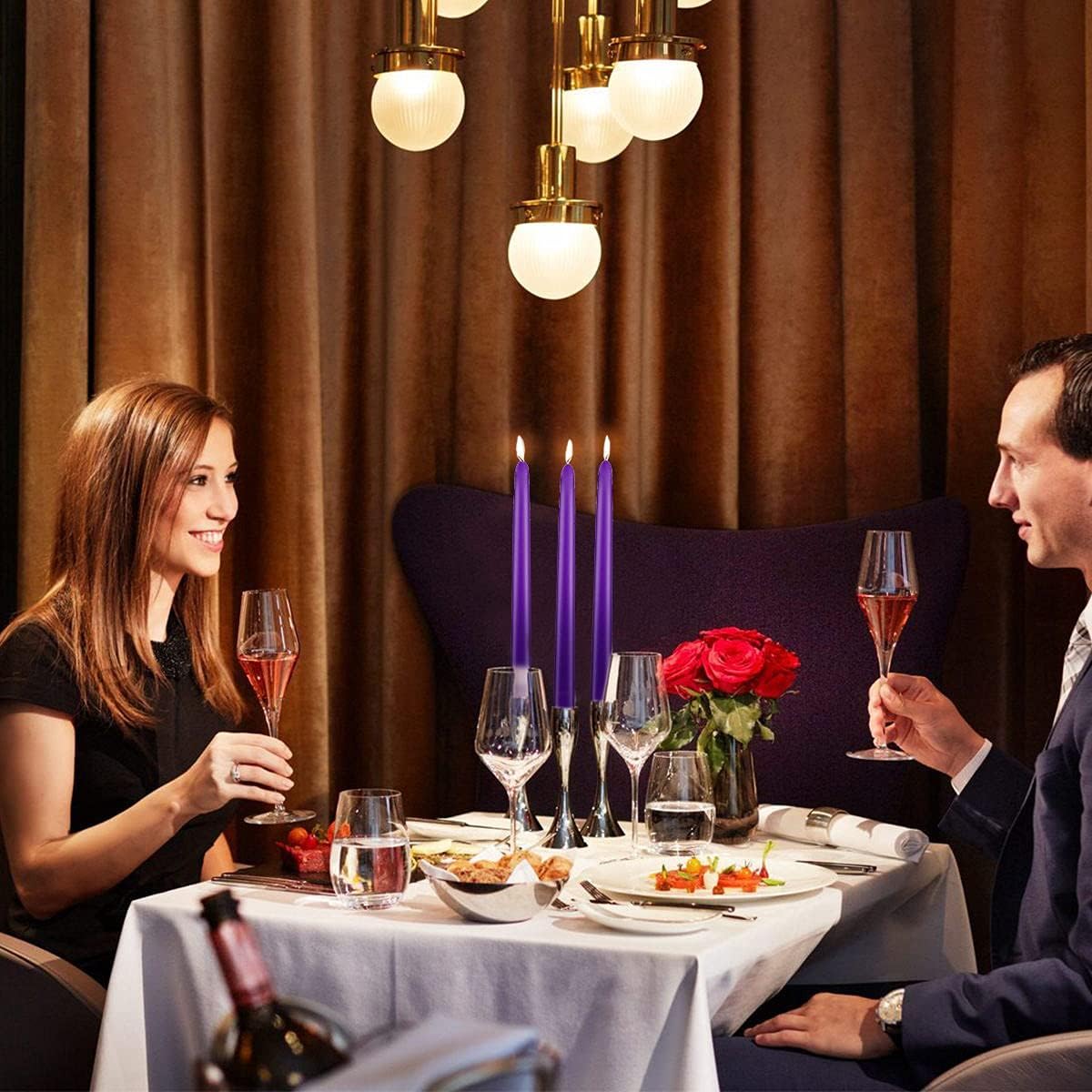 10" Purple Taper Candles, Unscented Dripless Candlesticks for Christmas, Dinner, Home Décor, Wedding Receptions and Celebrations - Set of 12