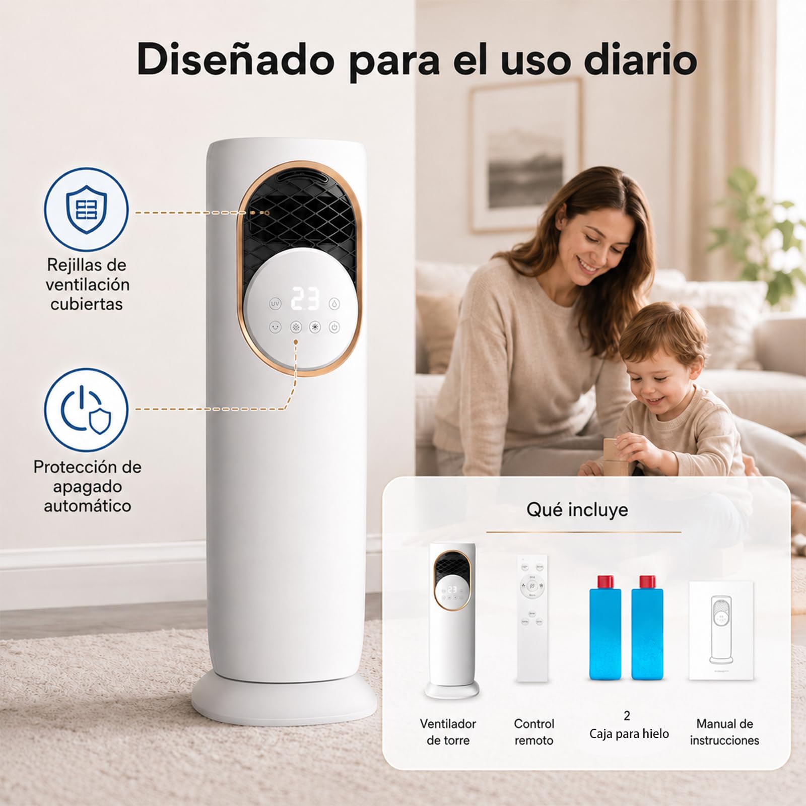 LANMOU Climatizador Evaporativo Frío Calor, Ventilador con Agua y Calefacción sin Tubo, Oscilación 180°, Depósito 4L, 3 Velocidades, Mando, para Dormitorio y Oficina