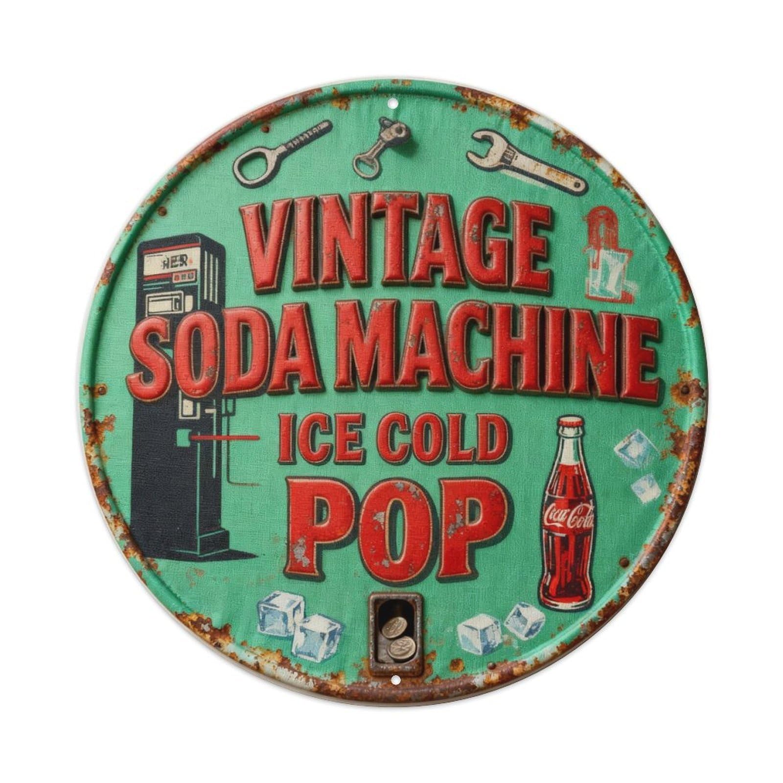 VINTAGE SODA MACHINE ICE COLD POP Metal Tin Sign Plaque