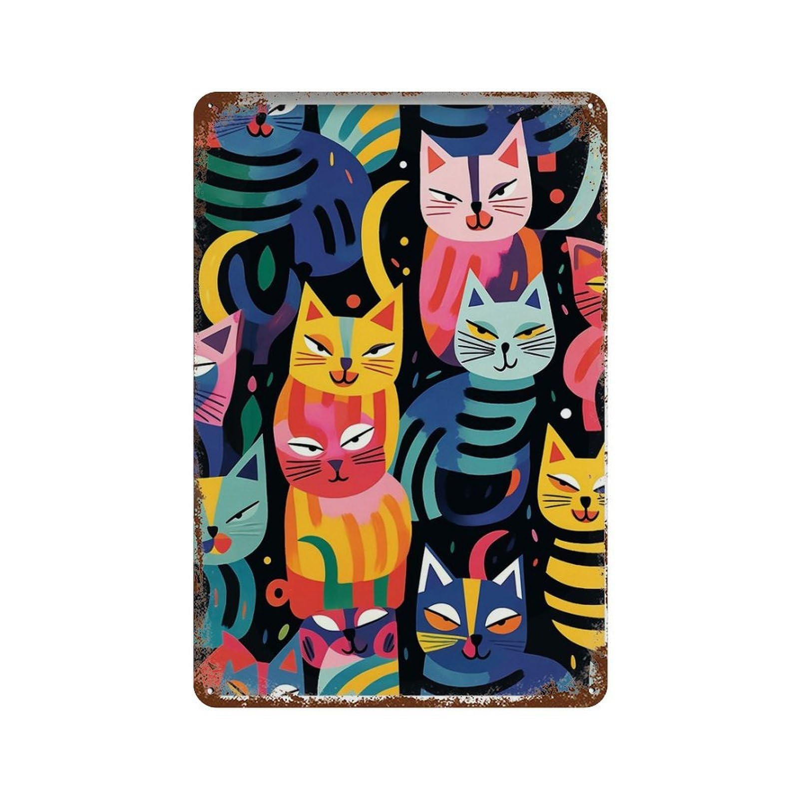 xiaoxiaoshen Cats Playful Feline Modern Cat Lover Wall Decor Art Metal Tin Poster Modern Home Decor Art Home Bar Shop Decorations Vintage Sign 30x20cm