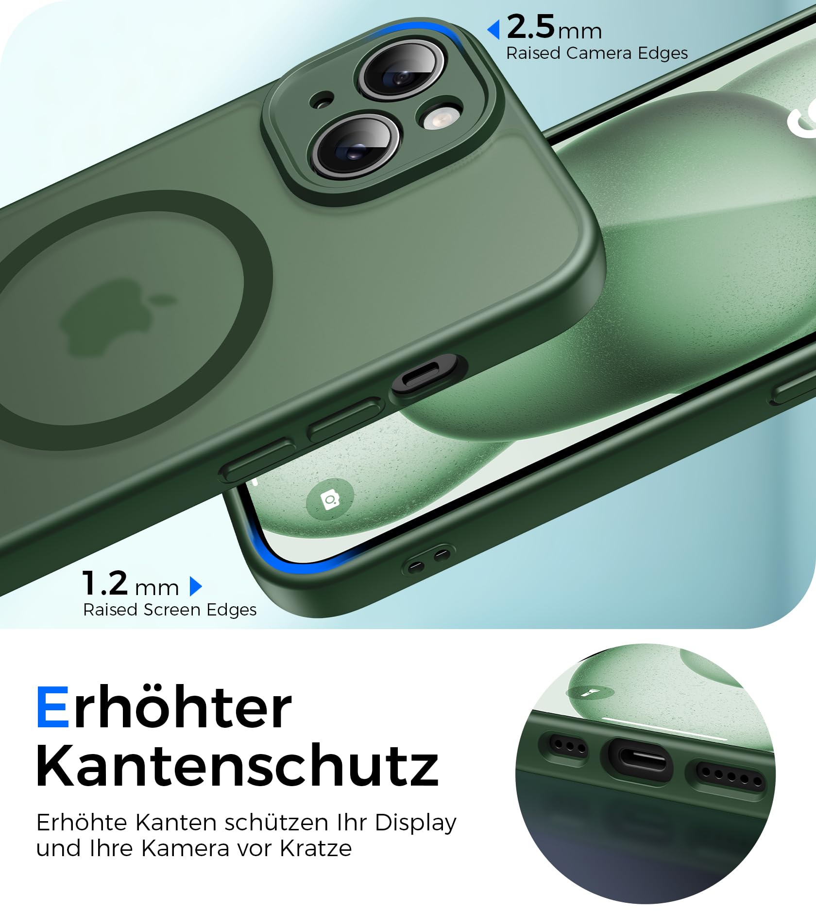 Custodia per iPhone 15 con protezione Magsafe e fotocamera, Magnetic Ultra Thin Clear Cover Case verde chiaro