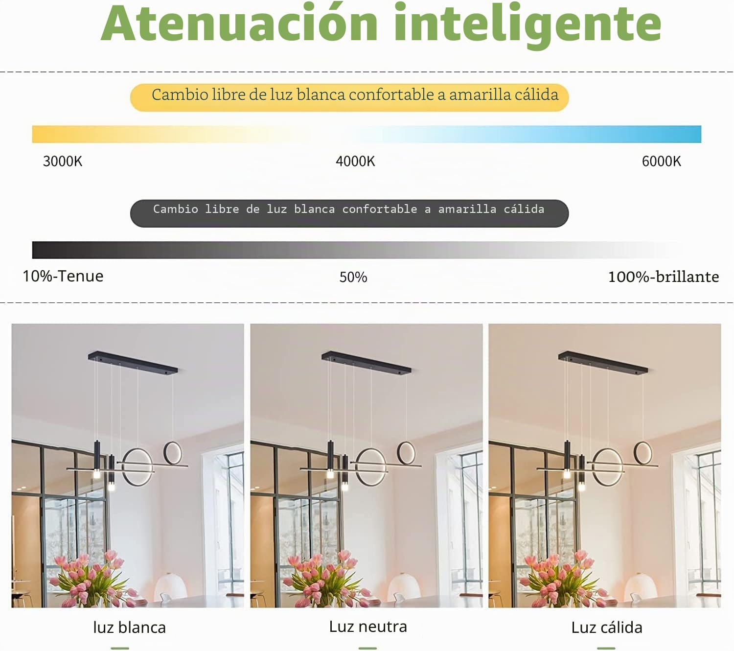 Eoodis Lámpara colgante para mesa de comedor, lámpara LED lineal moderna de 50 W, lámpara colgante lineal regulable, lámpara colgante ajustable para comedor, sala de estar, cocina