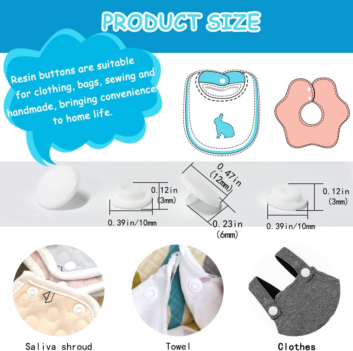 100 Sets White T5 Plastic Snaps Round Resin Snaps Buttons for Clothing Diapers Crafting DIY Crafts