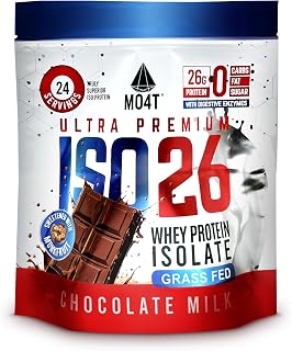 ISO26 Grass Fed Whey Protein Isolate with no Artificial sweeteners. Naturally Sweetened with Monk Fruit, 1.6 Pounds, 24 Servings, Chocolate Milk.