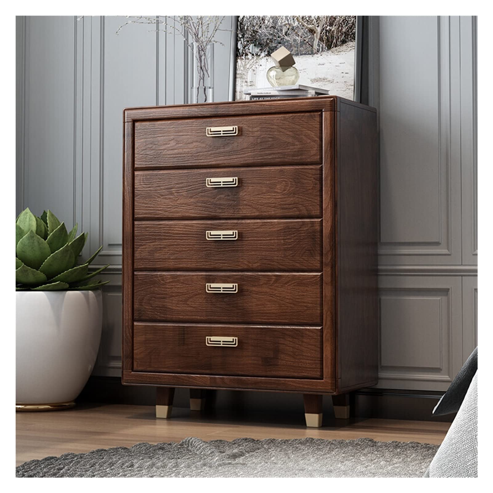Drawer Cabinet, All Solid Wood Bedroom Light Luxury Retro Drawer Storage Cabinet SENMIA (颜色 : SM49-70x32x13cm)