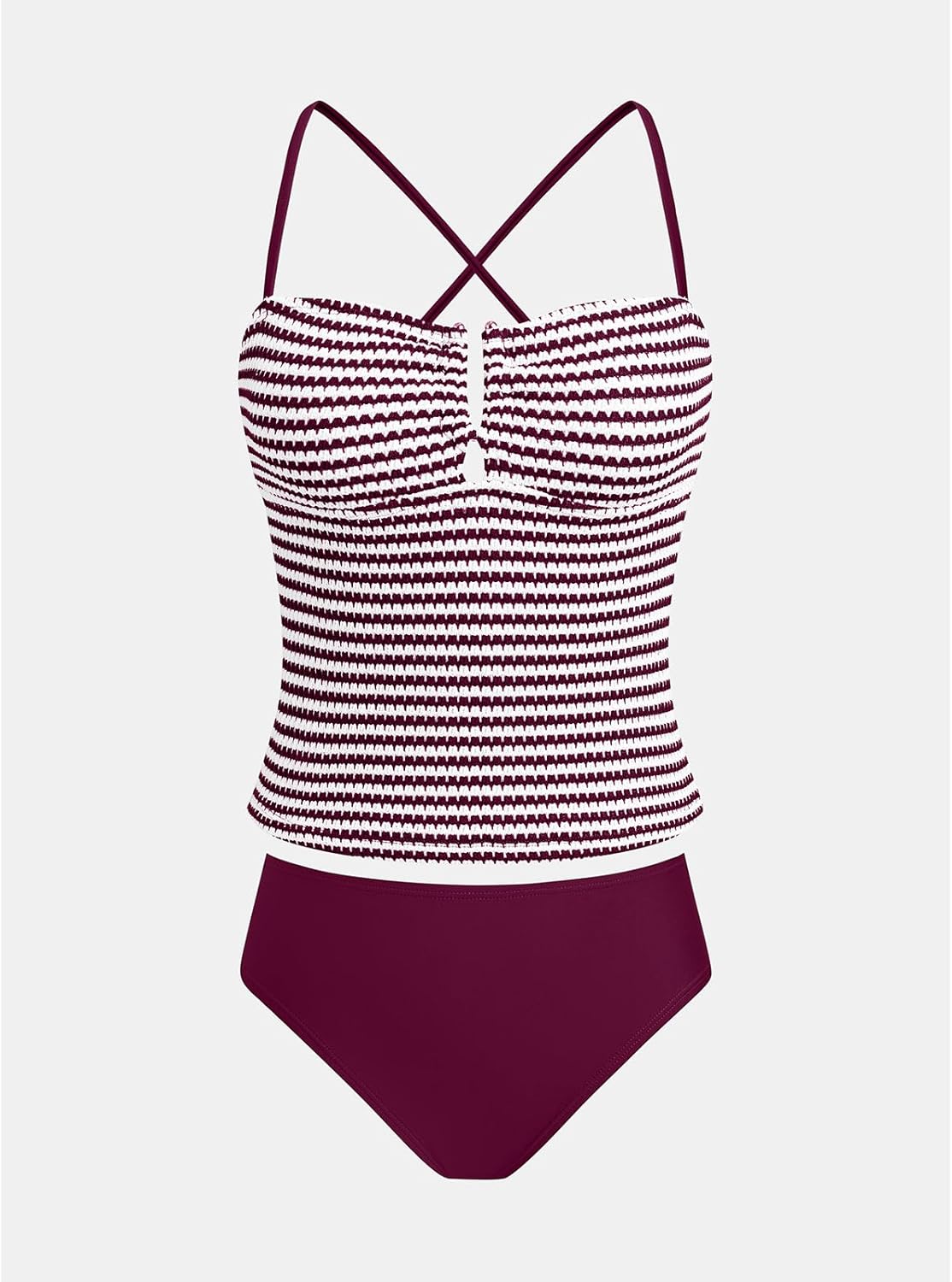 CUPSHE Women's Tankini Sets Two Piece Swimsuit Mid Rise Bathing Suit U Wire Crossback Tie Textured Swimwear