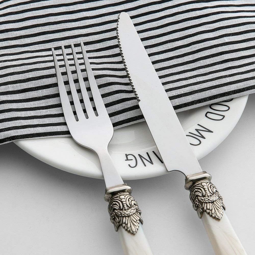 White Dinnerware Sets Cutlery Flatware - LANPA LPCJ002-8 (2018 New Design) 18/10 Stainless Steel Royal Pearl Handle Flatware Set for 32 Pieces, 8*Knives, 8*Forks, 8*Tablespoons, 8*Teaspoons,Set for 8