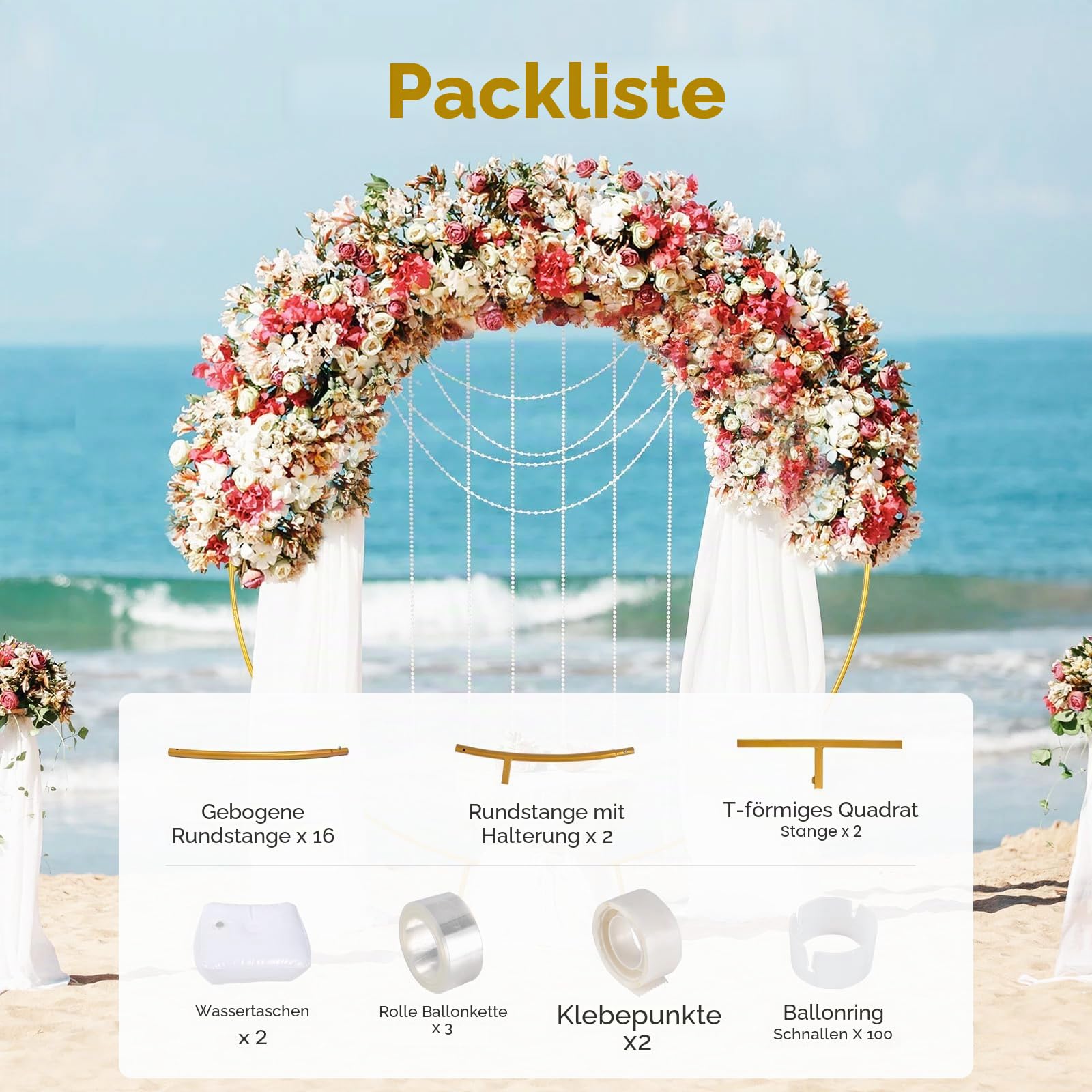 Riesiges rundes Goldmetall-Ballonbogen-Kit Abnehmbar 2.2M Hochzeit Bogen Hintergrund Stand Leicht zu tragen und wiederverwendbar Beste Dekoration for Party Festival