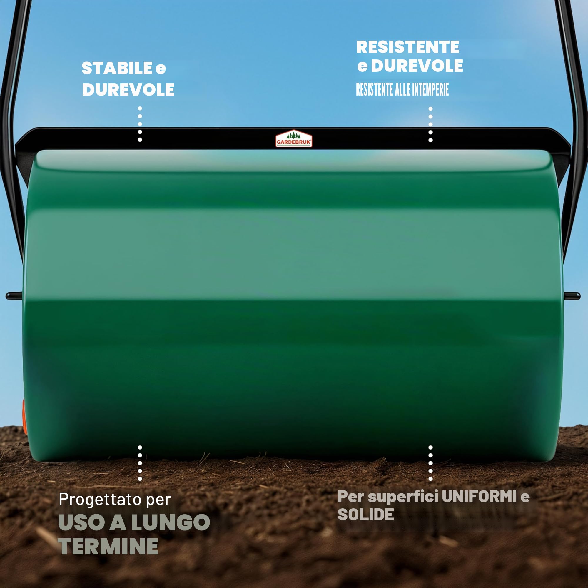 Gardebruk Rullo da Giardino 60 cm Ø32 Capacità 50 L Apertura Laterale Livellare Prato