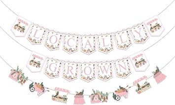Cheereveal Locally Grown Farmers Market Banner Garland Kits, Farm Fruits Vegetables Gardener Baby Shower Birthday Party Decorations Supplies