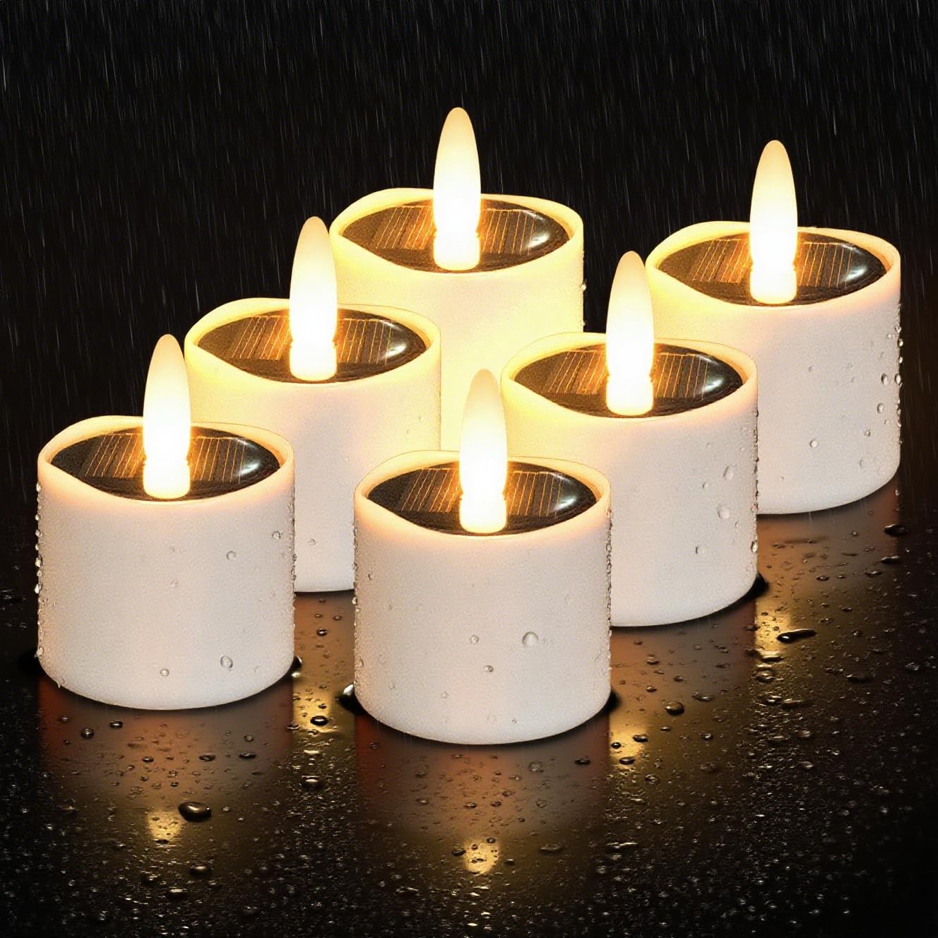 HL Solar Teelichter für Außen Wasserdicht,Flammenlose Solarkerzen,Solar licht outdoor Dusk To Dawn solarlichter Wiederaufladbar LED Flackernd für Garten Party Tisch Deko(Warmweiß 12 Stück 3.8cm)