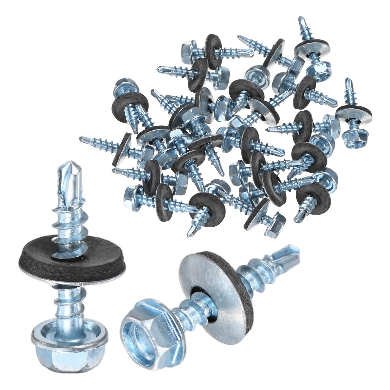 M METERXITY 25-Pack Self Drilling Screws with Rubber Washer ST4.8 x 25mm Zinc Plated Carbon Steel Hex Head Self-Tapping Screws for Metal Roofing/Siding Panels/Steel Structures โ image 1