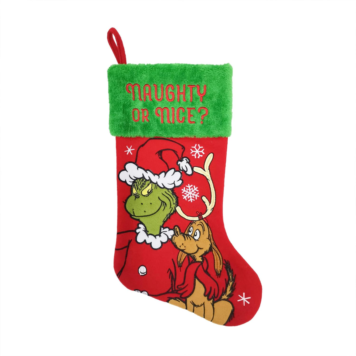 Wondapop How The Grinch Stole Christmas: Grinch and Max 20" Applique Christmas Stocking, Gift Holder