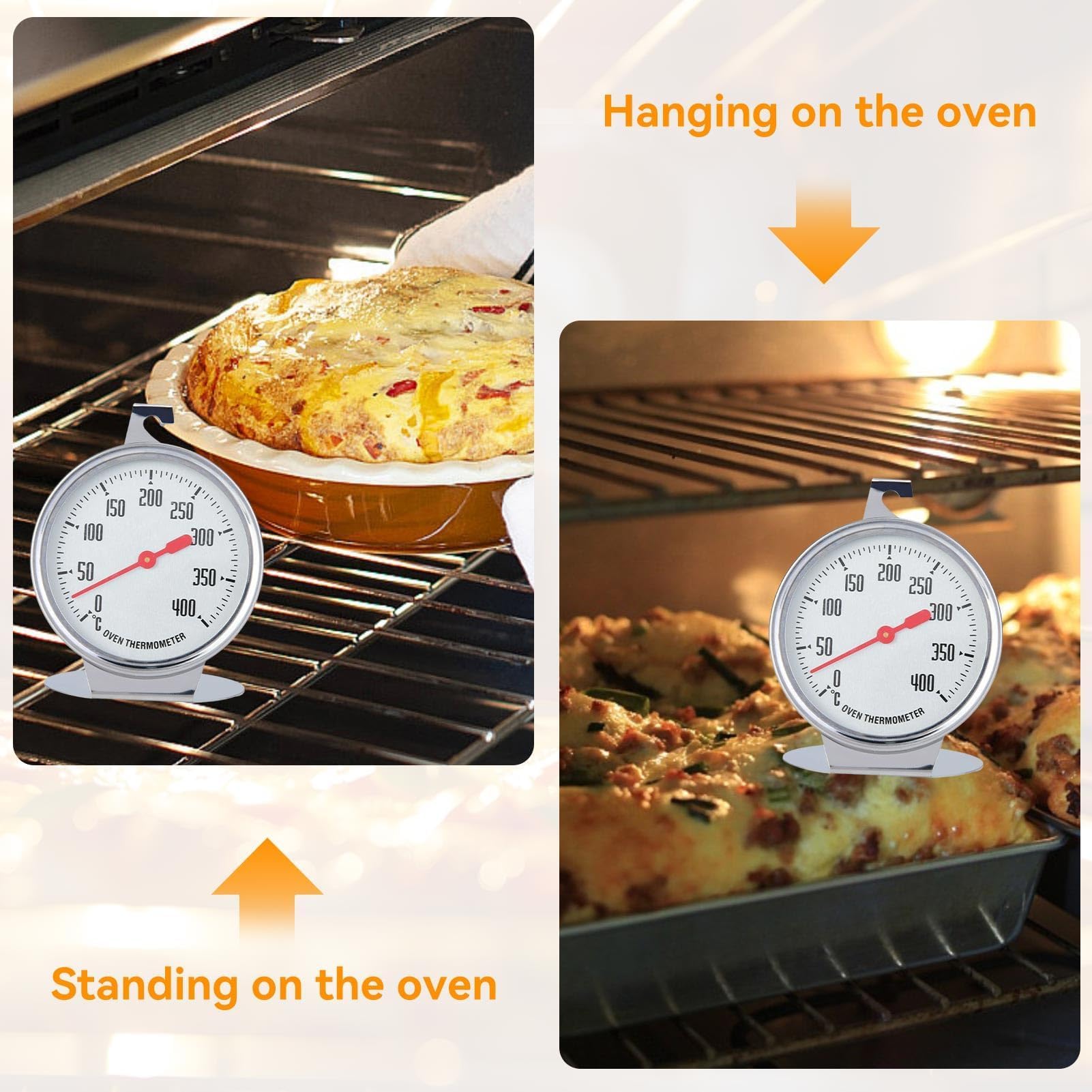 Oven Thermometer,Termometro per Forno con Gancio Puntatore Rosso,Termometro da Forno in Acciaio Inox per Appendere,Termometri da Forno Elettrico