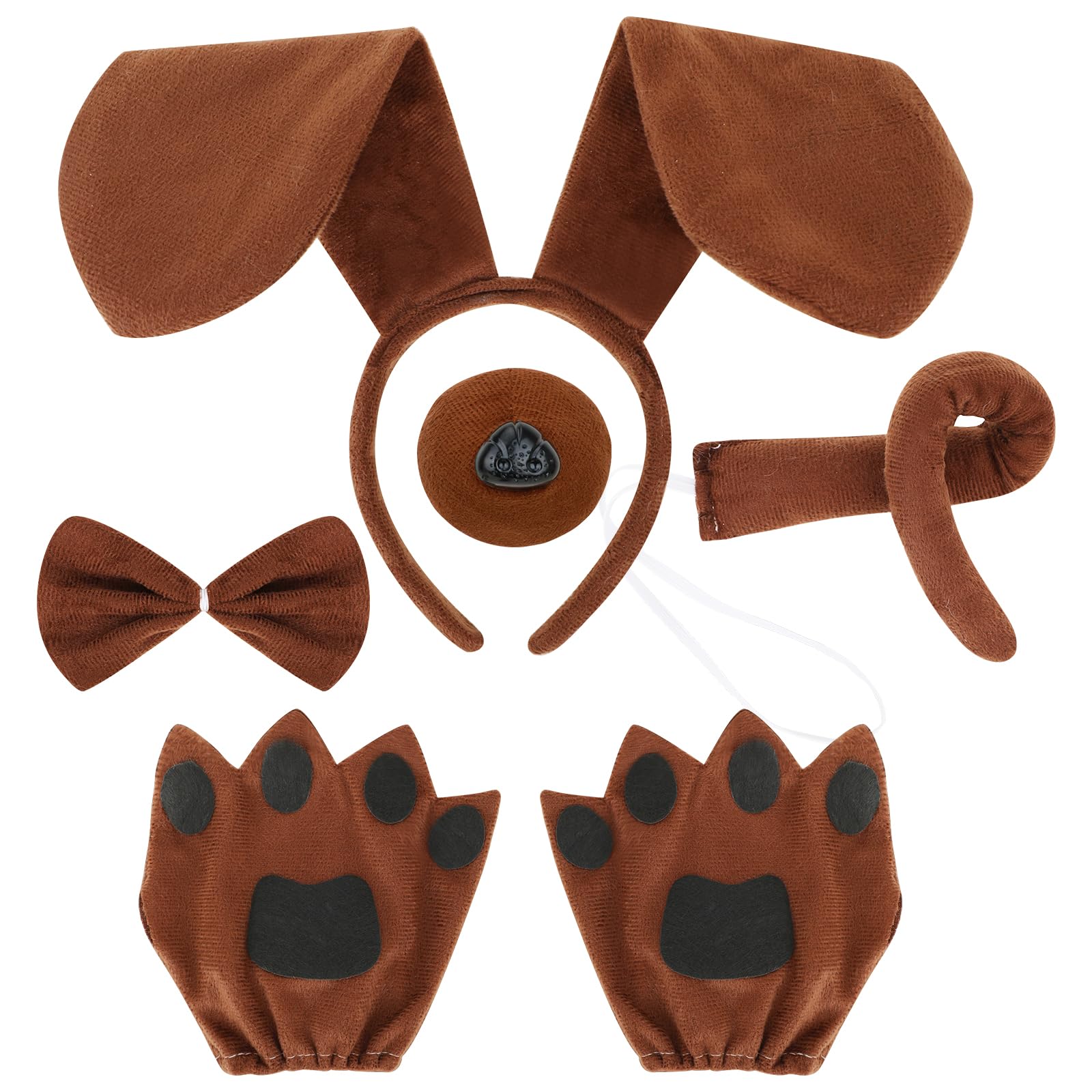 VGMANNTA 5PCS Disfraz de Perro Adulto Niños Animales Disfraz Adulto Accesorios Perros Orejas Diadema Patas de Cachorro Guantes Cola Nariz Falsa Pajarita Disfraces para Perros Cosplay Fiesta Halloween