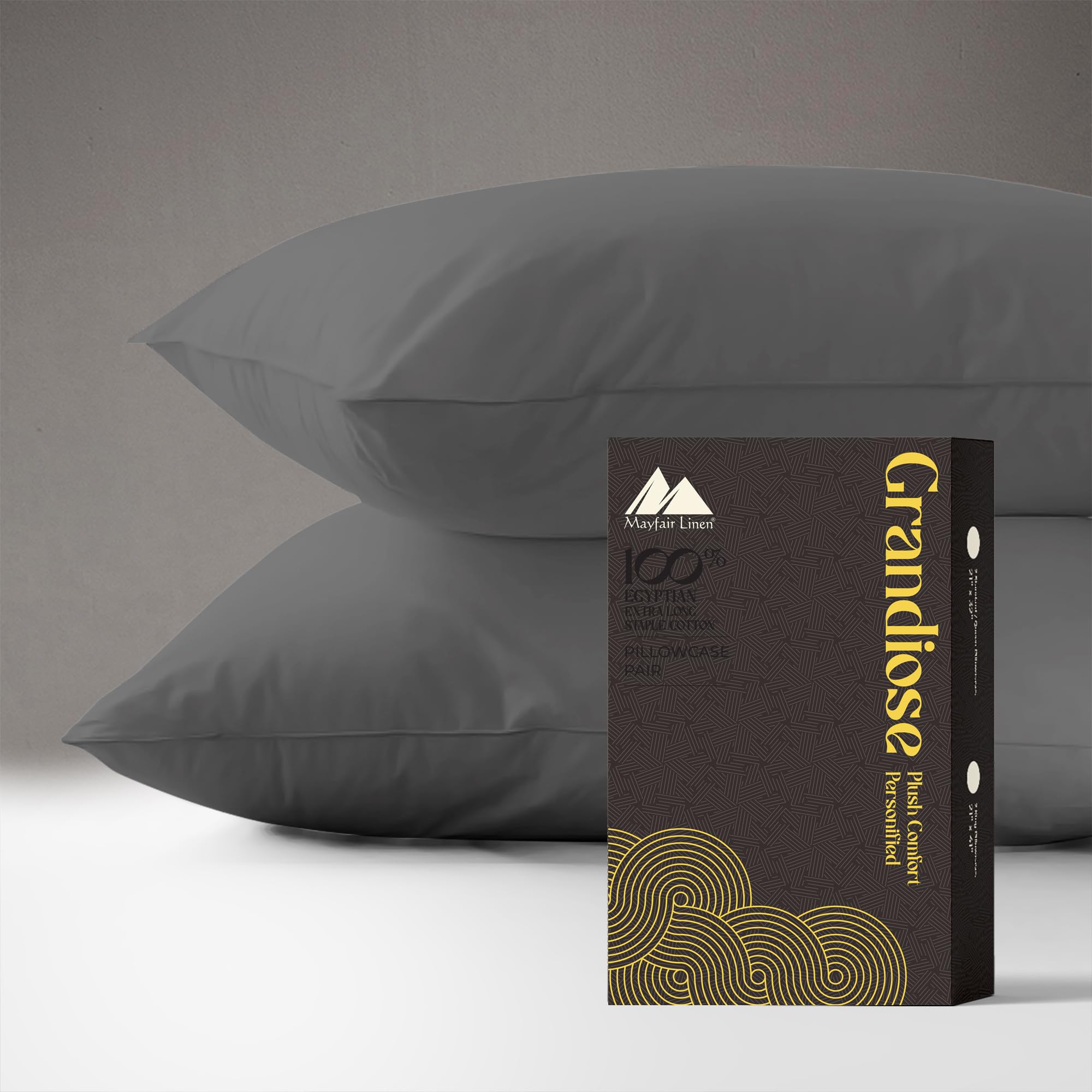 MAYFAIR LINEN 100% Egyptian Cotton Pillow Cases King - 1000 Thread Count Pillow Cases King Size Set of 2, Cooling & Breathable Extra Long Staple Sateen Weave Cotton Pillow Covers for Bed - Dark Grey