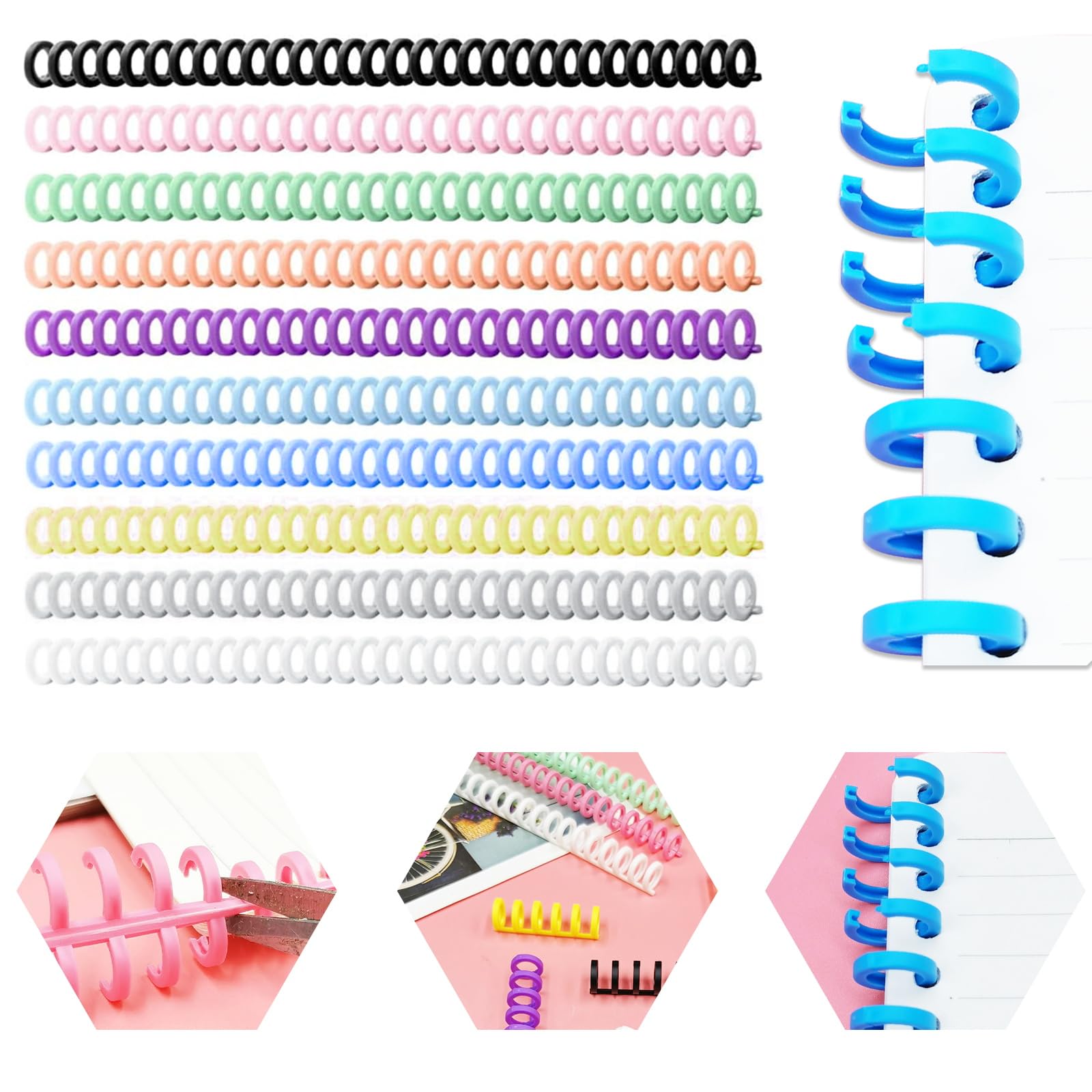 10 Pcs 3/8 Inch Plastic Binding Combs,30 Holes Binding Spines Spiral Binding Coils for Plastic Spiral Book Binder for Student Teacher Business Document File Making Office and School Use