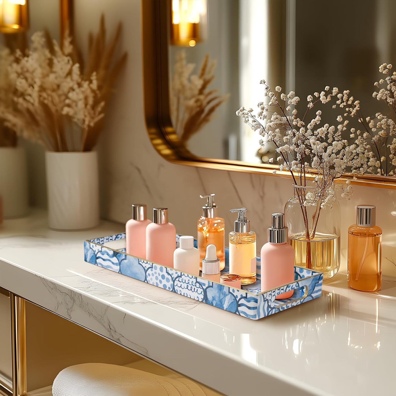 MAONAME Plastic Vanity Tray, Bathroom Counter Tray, Decorative Trays with Handles, Storage Dresser Trays Organizer for Toilet Tank, Jewelry, Makeup, 13.8" x 6" x 1.57" - Image 5