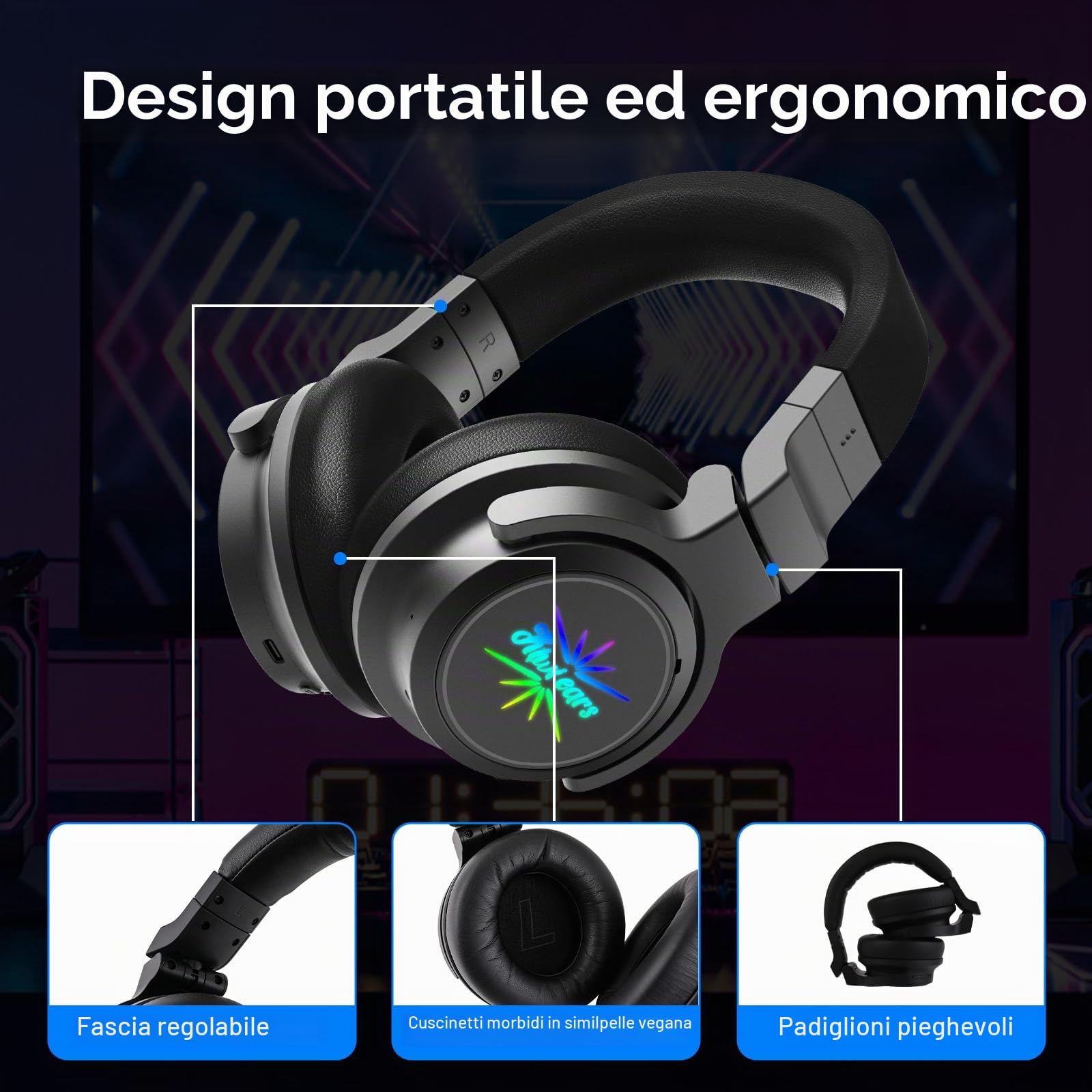 Linsoul Kiwi Ears Aventus Bluetooth 5.4 Over Ear Cuffie, Auricolari Senza Fili per DJ Studio Monitor, Auricolare da Gioco a Doppio Driver Dinamico con ANC Ibrido, 82H Tempo di Riproduzione per Gaming