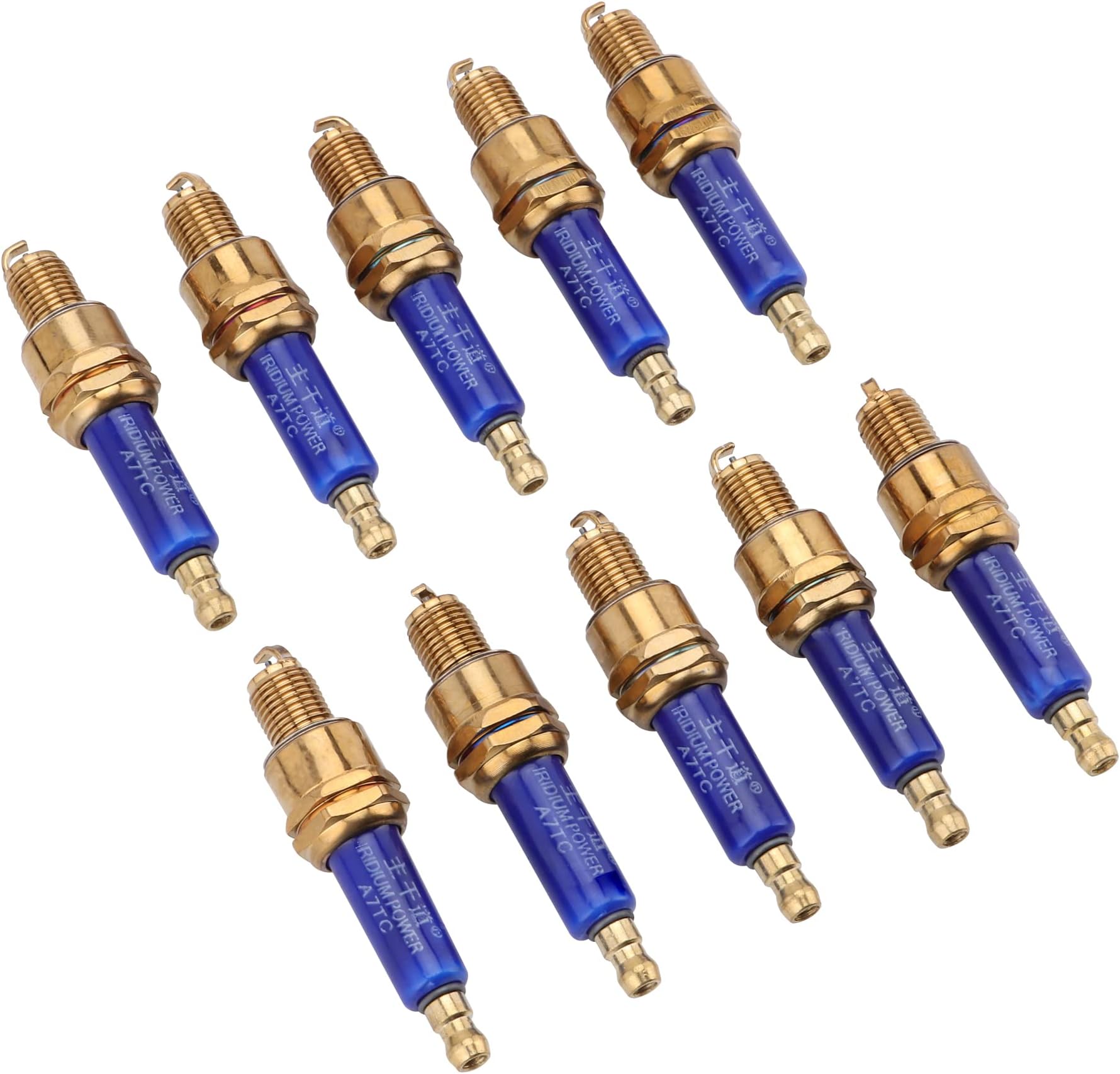 GOOFIT 10 Pcs Motorcycle A7TC Spark Plug with 3 Electrode Replacement For GY6 50cc 70cc 90cc 110cc 125cc 150cc Moped Scooter ATV Quad Dirt Bike Go Kart