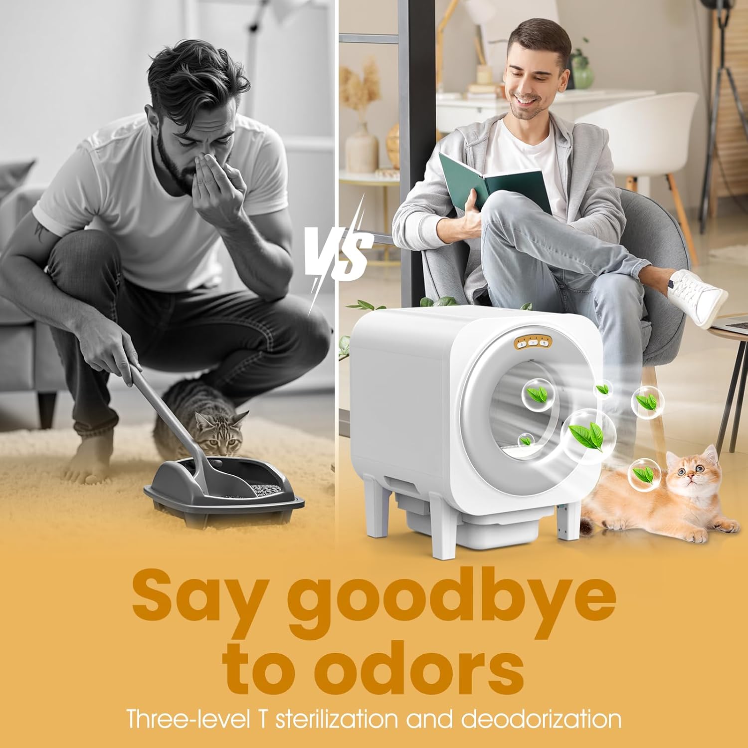 Smart Automatic Cat Litter Box with App Control, Self-Cleaning, Temperature and Humidity Monitor, White