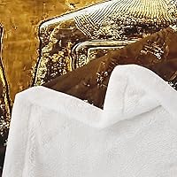 Vista 4 de Manta dorada con estampado egipcio, estilo antiguo Egipto, manta Sherpa con patrón jeroglífico del Antiguo Egipto, manta de vellón para niños