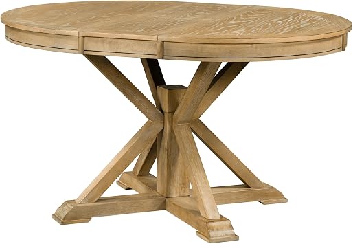 Farmhouse Dining Table for Kitchen 54x42 Inch Expandable Oval Table Top with Hidden Butterfly Leaf Trestle Pedestal Base Natural Wood Wash