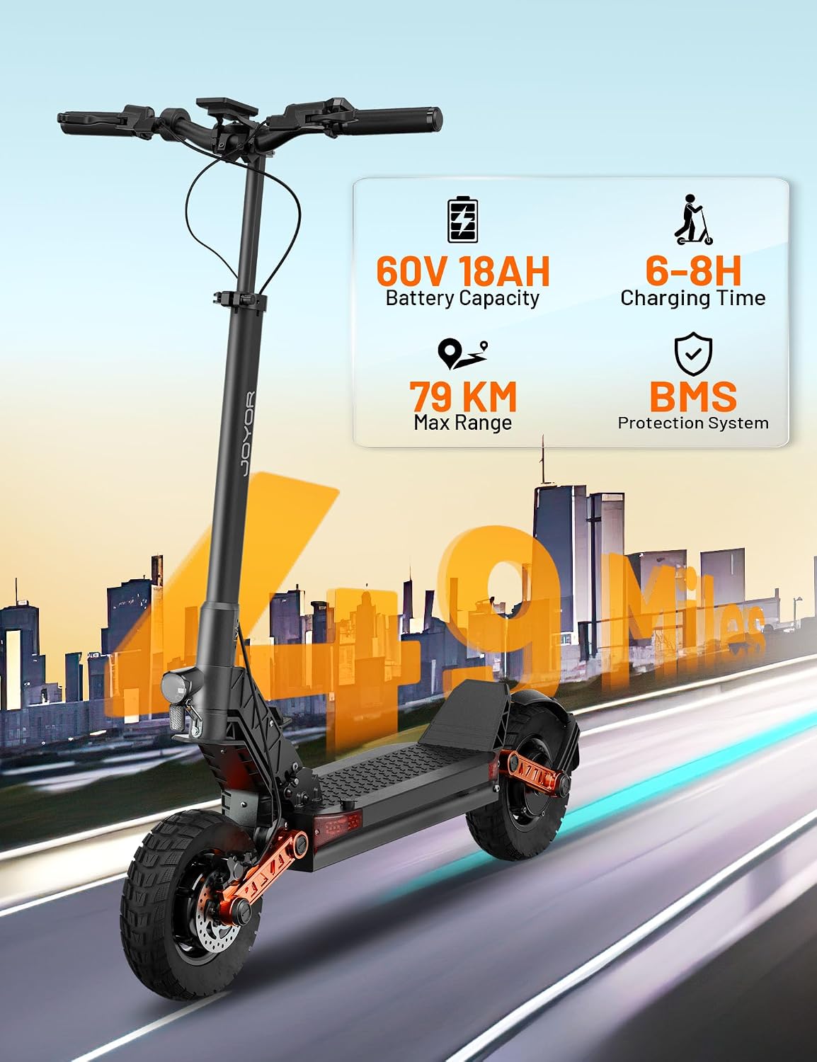 JOYOR Electric Scooter for Adults, 2000W Dual Motor Max Speed 37 MPH & Up to 47 Miles, 60V 18Ah Large Capacity Battery 10" Off Road Tire E-Scooter, Dual Hydraulic Brakes & 4 Shock Absorbers