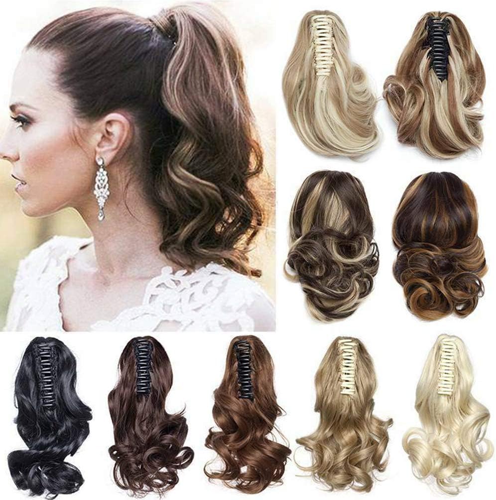 12inch Ponytail Extension Long Curly Clip in Claw Hair Extension Real Natural Looking Ombre Synthetic Hairpiece Medium Brown