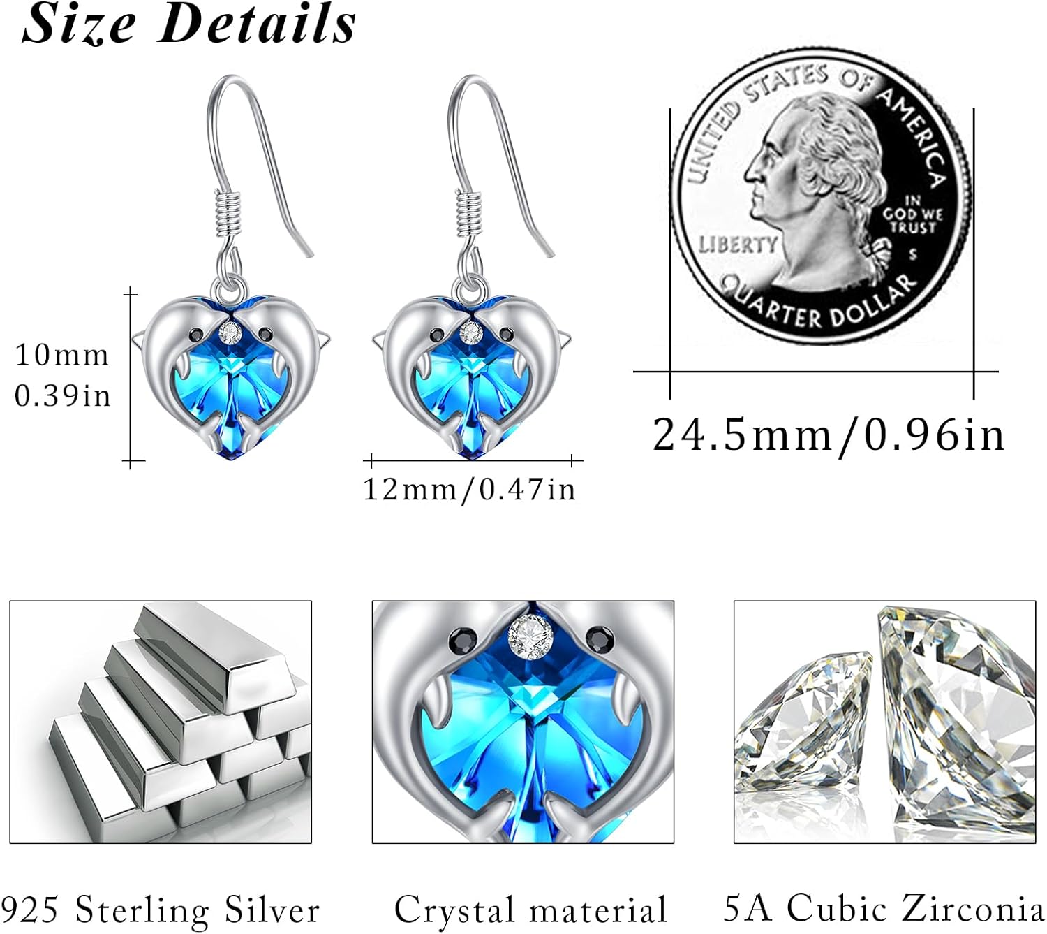 Sterling Silver Wave Dolphin Earrings - Women's Stud Earrings, Perfect Gifts for Dolphin Lovers