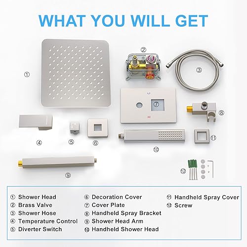 Miniatura 9 de EMBATHER Sistema de ducha de lluvia, juego de grifos de ducha de oro cepillado completo con cabezal de ducha de lluvia de 10 pulgadas y mano (con