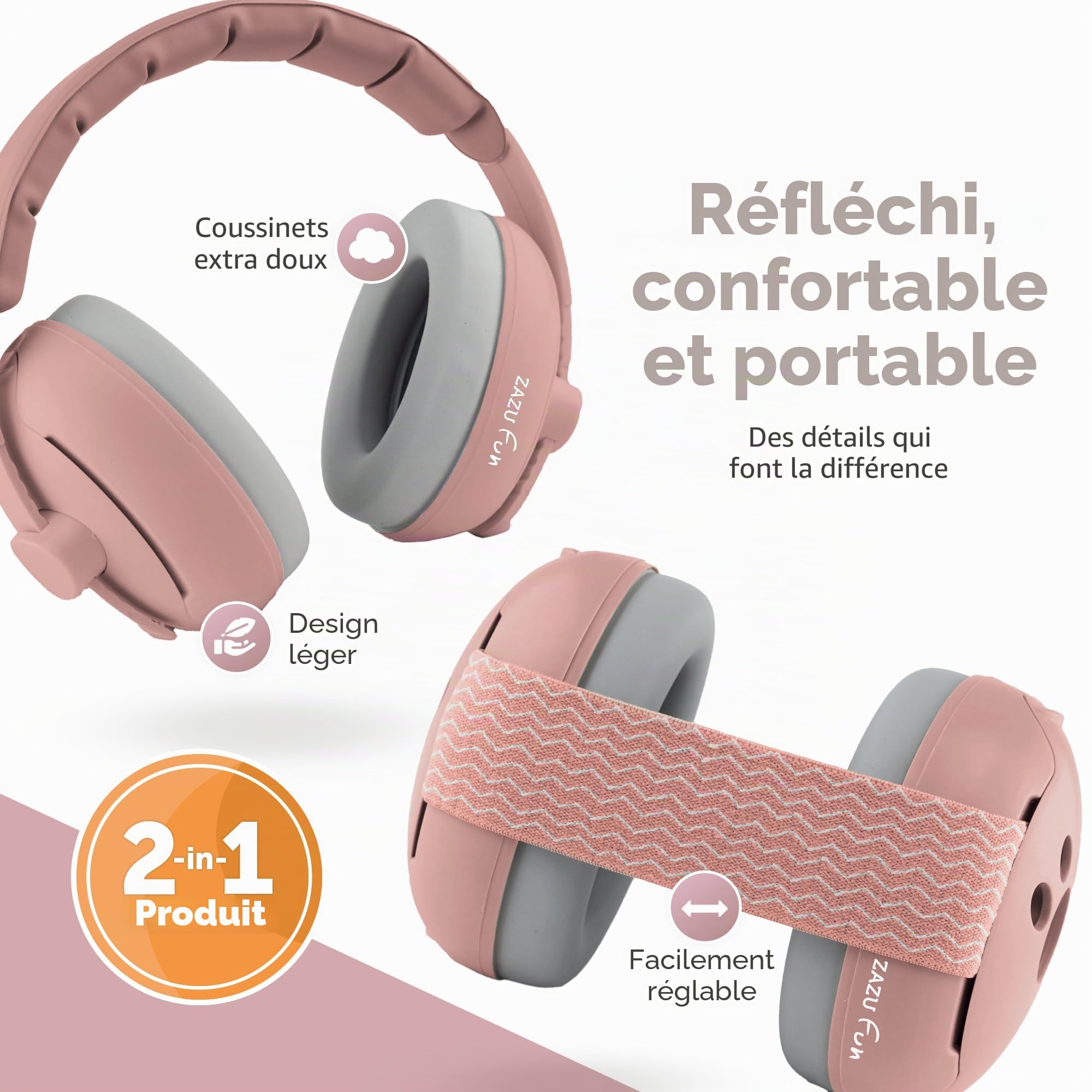 ZAZU Lot de serre-tête et bandeau de protection auditive pour enfants - Protection contre le bruit pour bébés et tout-petits de 0 à 48 mois - Doux, réglable et personnalisable - Différentes couleurs