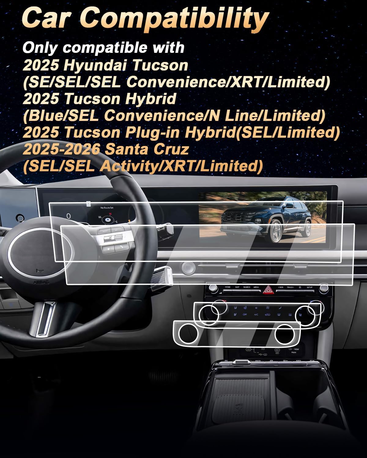 Screen Protector For 2025-2026 Hyundai Tucson 12.3-Inch Integrated Screen & Air Conditioner Screen - 4 Pcs Nano Film For 2025-2026 Tucson/Tucson Hybrid & 2025-2026 Hyundai Santa Cruz Accessories