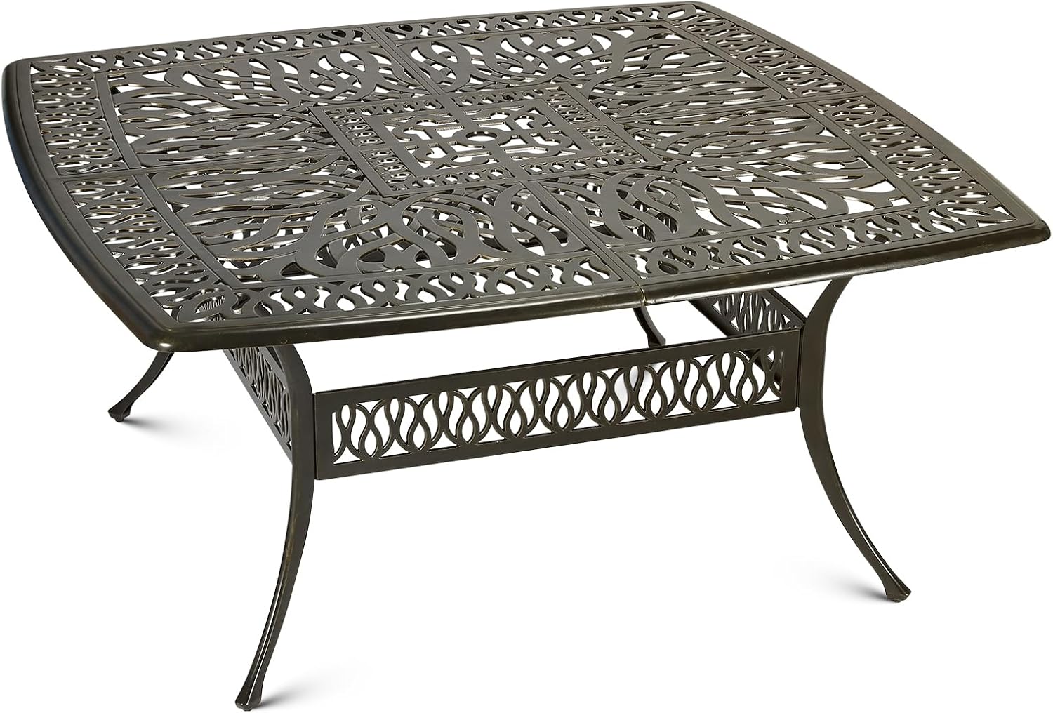 64" Large Outdoor Dining Table with 2.2" Umbrella Hole, Cast Aluminum Outdoor Patio Dining Table for 8 Person, All Weather Large Square Patio Table for Garden Lawn Backyard, Dark Bronze