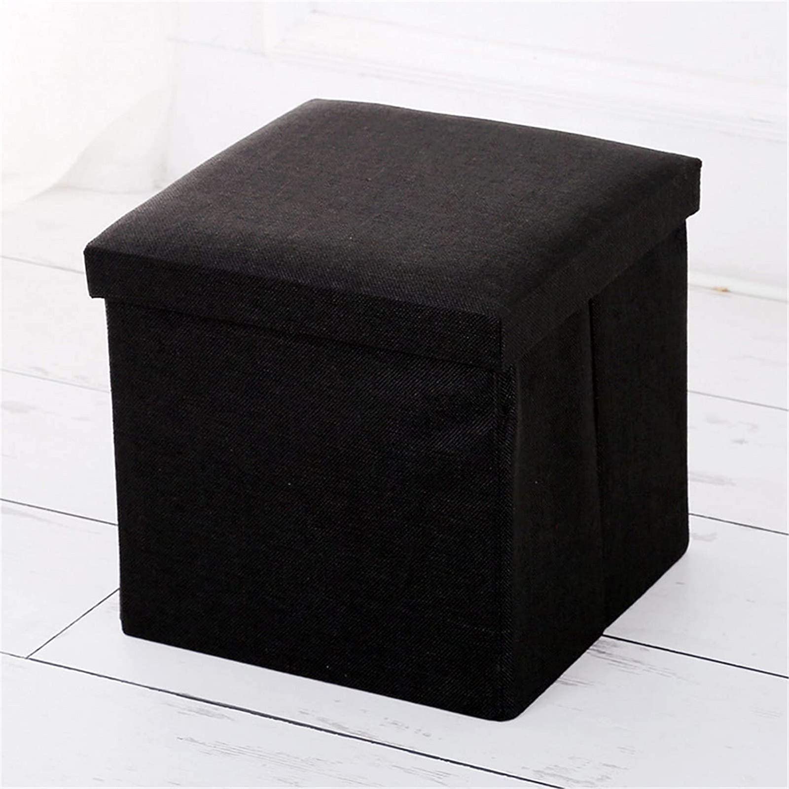 Repose-pieds tabouret de rangement pliable noir petit meuble d'appoint 30x30x30 cm décor