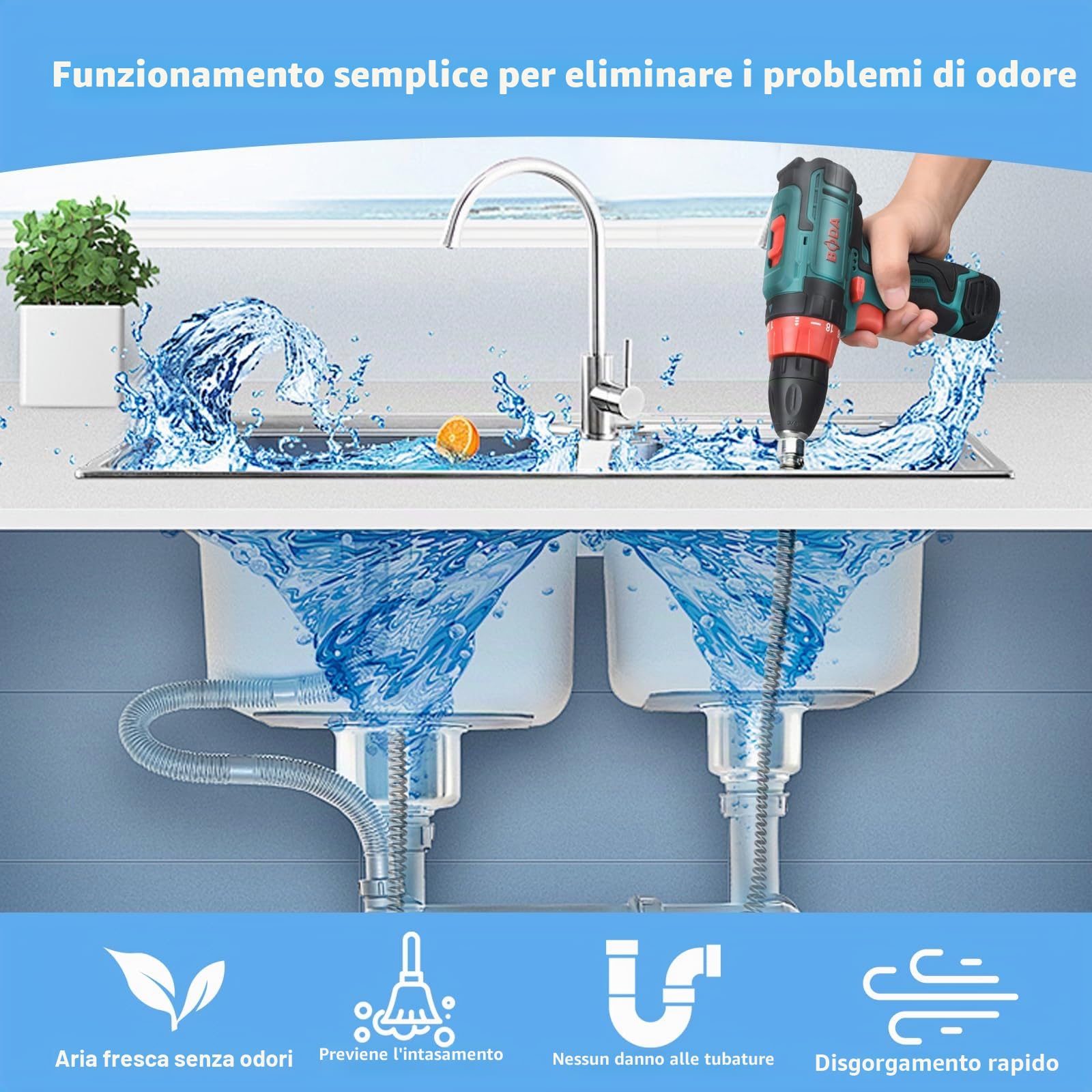 Sonda Sturatubi Spirale Professionale, 3m x 10mm Sonda Pulizia Tubi di Scarico Manuale, Sbloccatore Flessibile di Scarico Forte, Sonda Stura Lavandini per Lavello Doccia Cucina